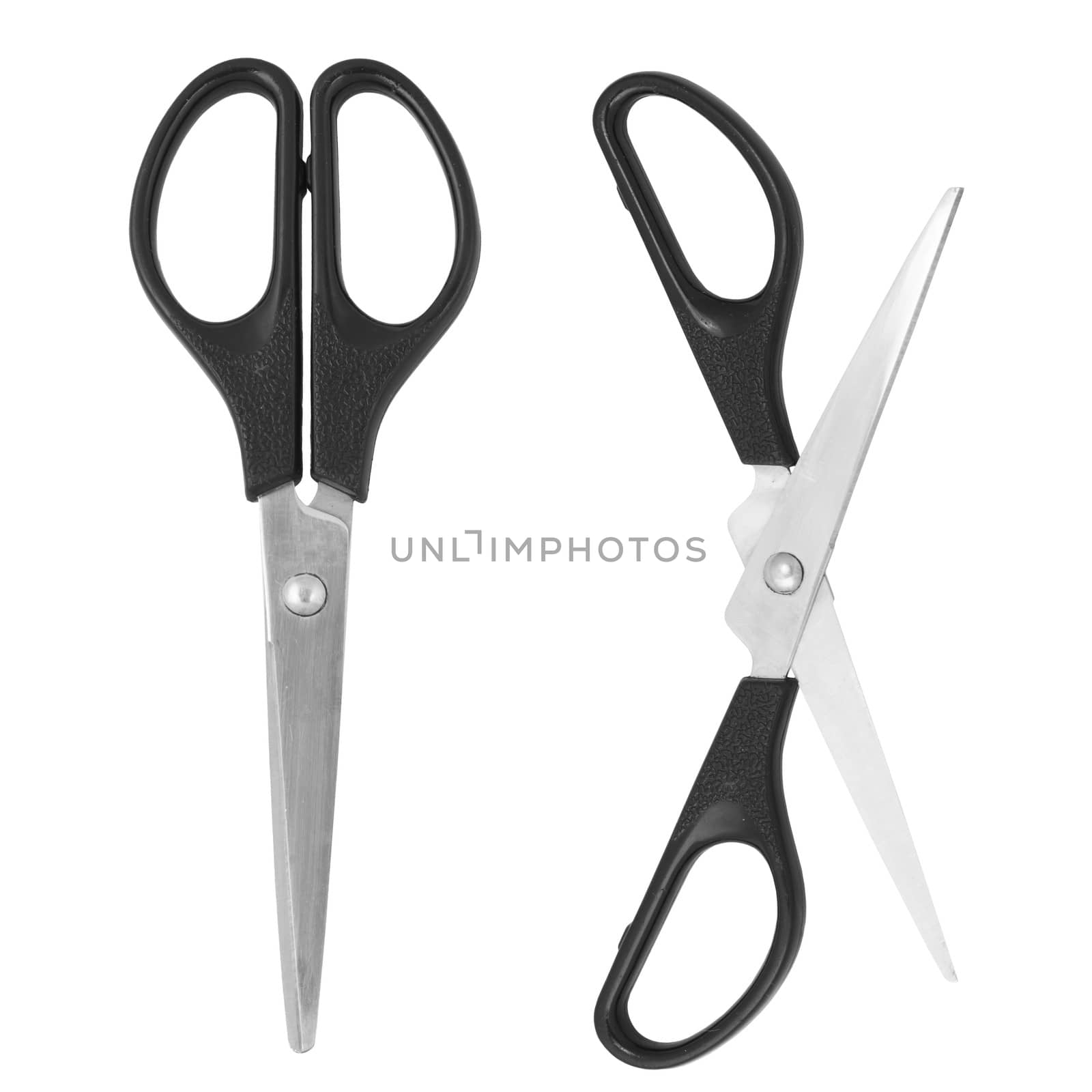 Scissors with black handles. Isolated render on a white background
