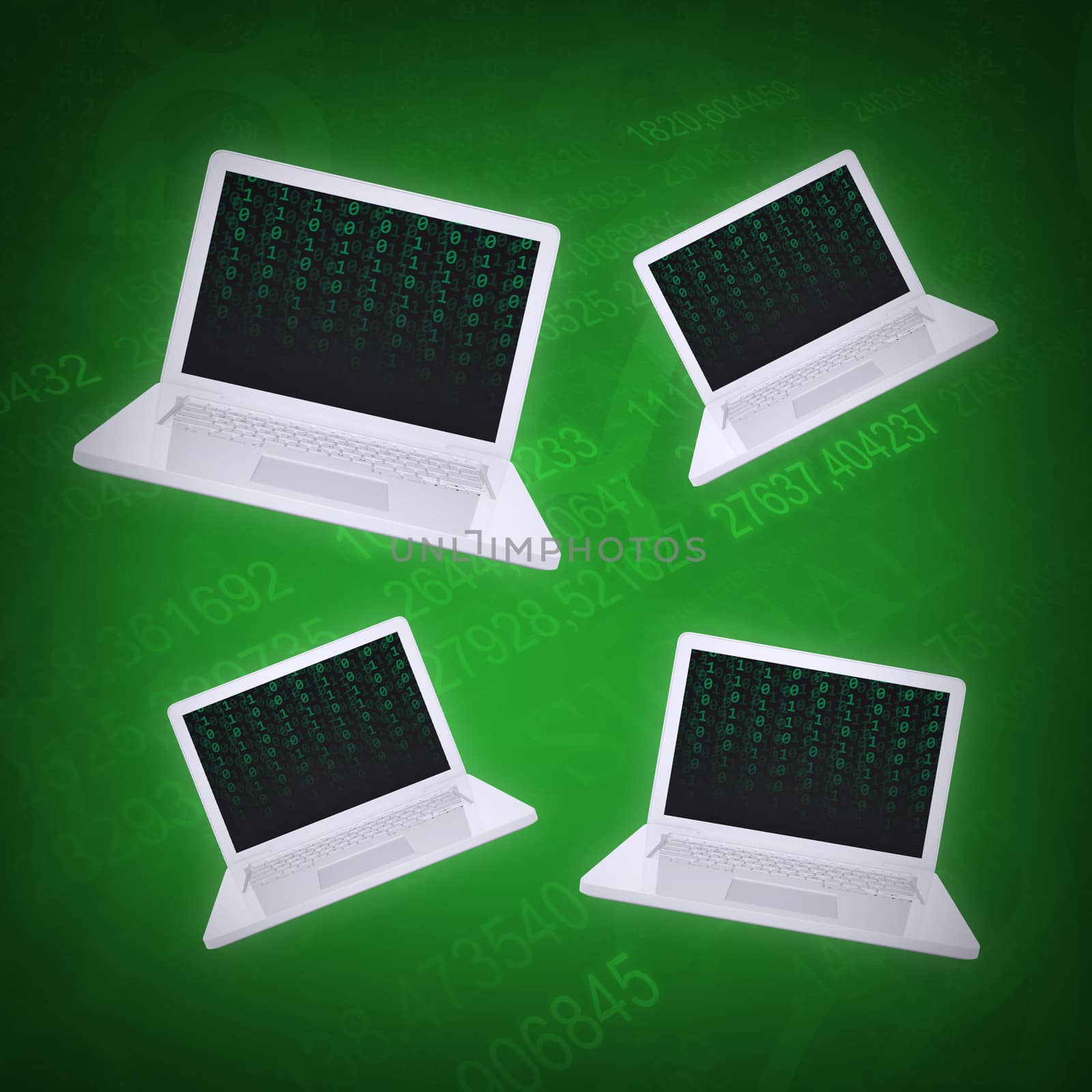 Four laptop on an abstract background. The concept of computers