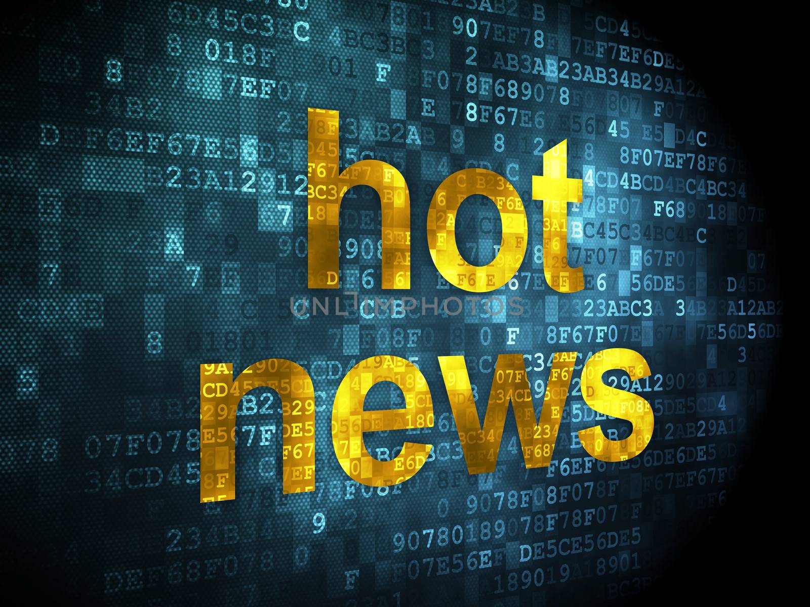 News concept: pixelated words Hot News on digital background, 3d render