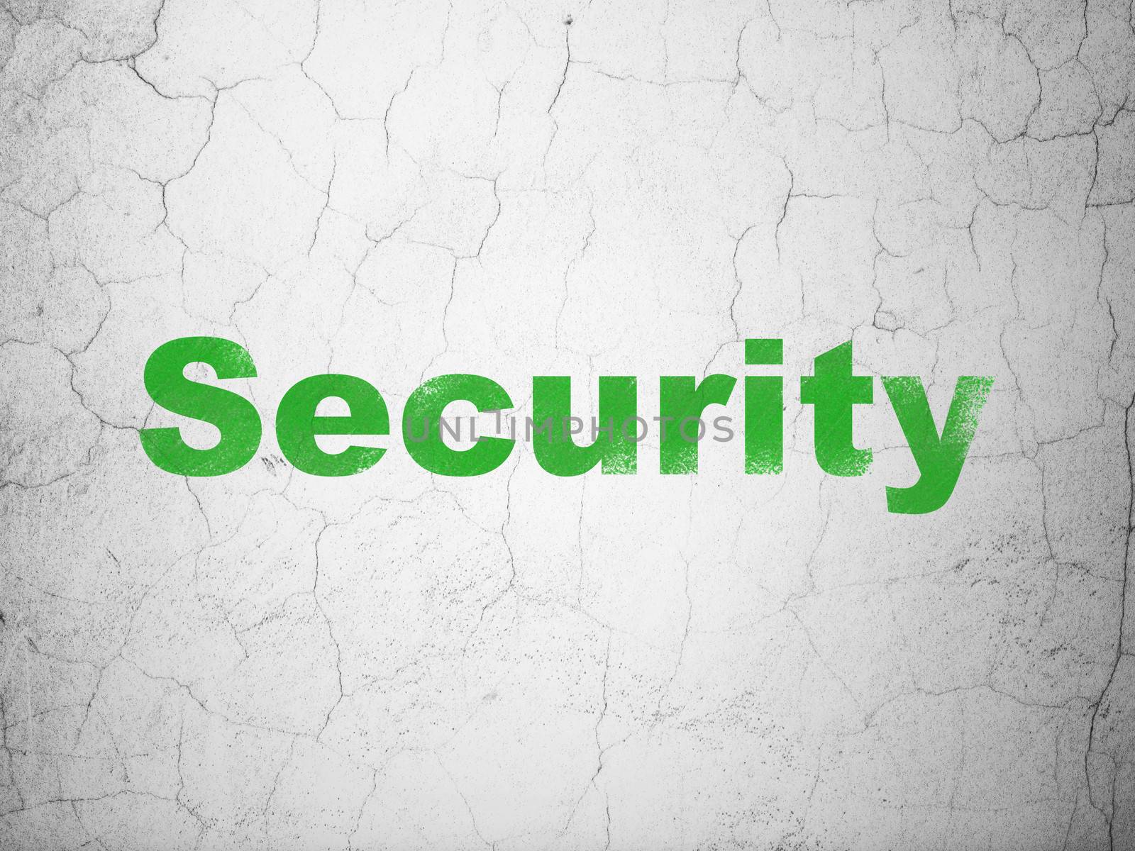 Security concept: Green Security on textured concrete wall background, 3d render