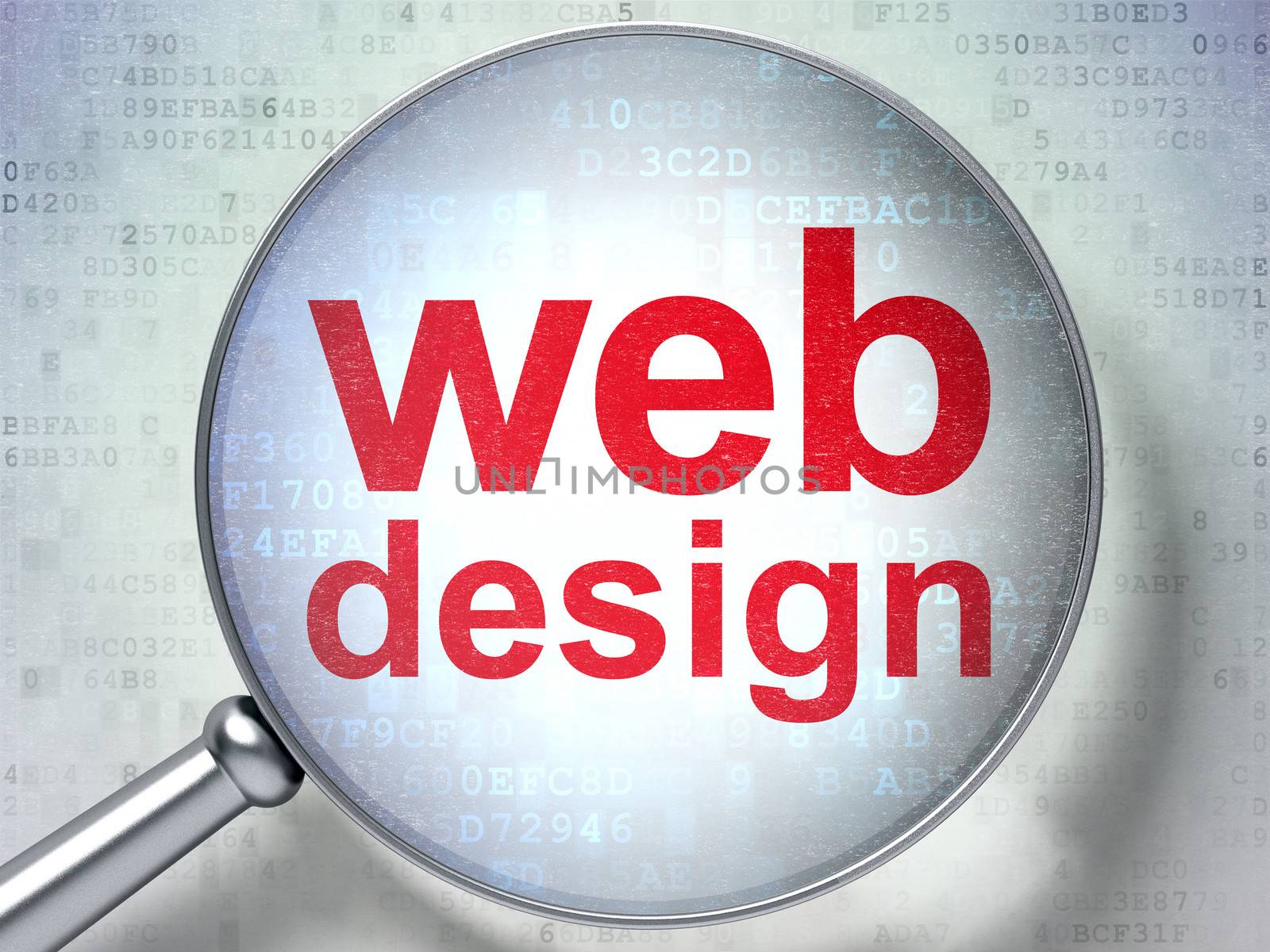 SEO web development concept: Web Design with optical glass by maxkabakov