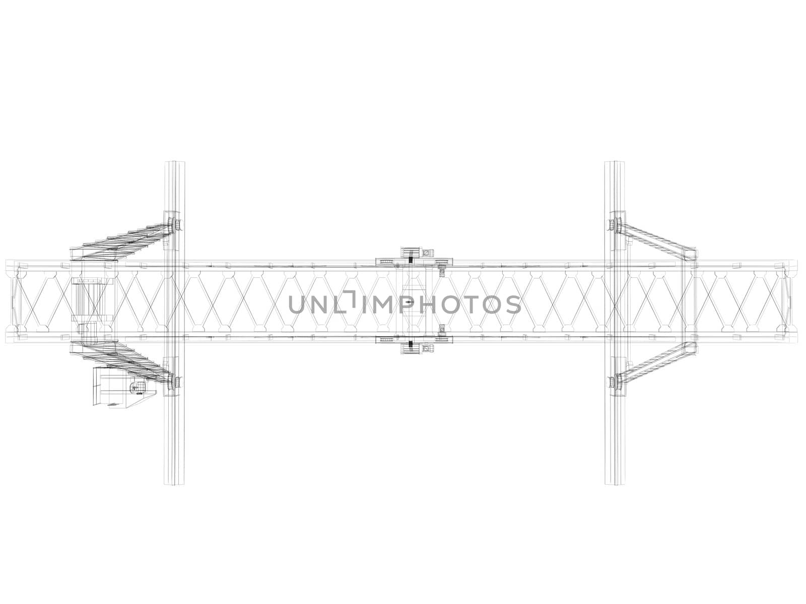 Gantry crane. Wire-frame. Isolated render on a white background