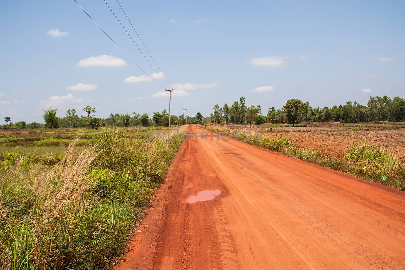 Red Road in the countryside in Thailand