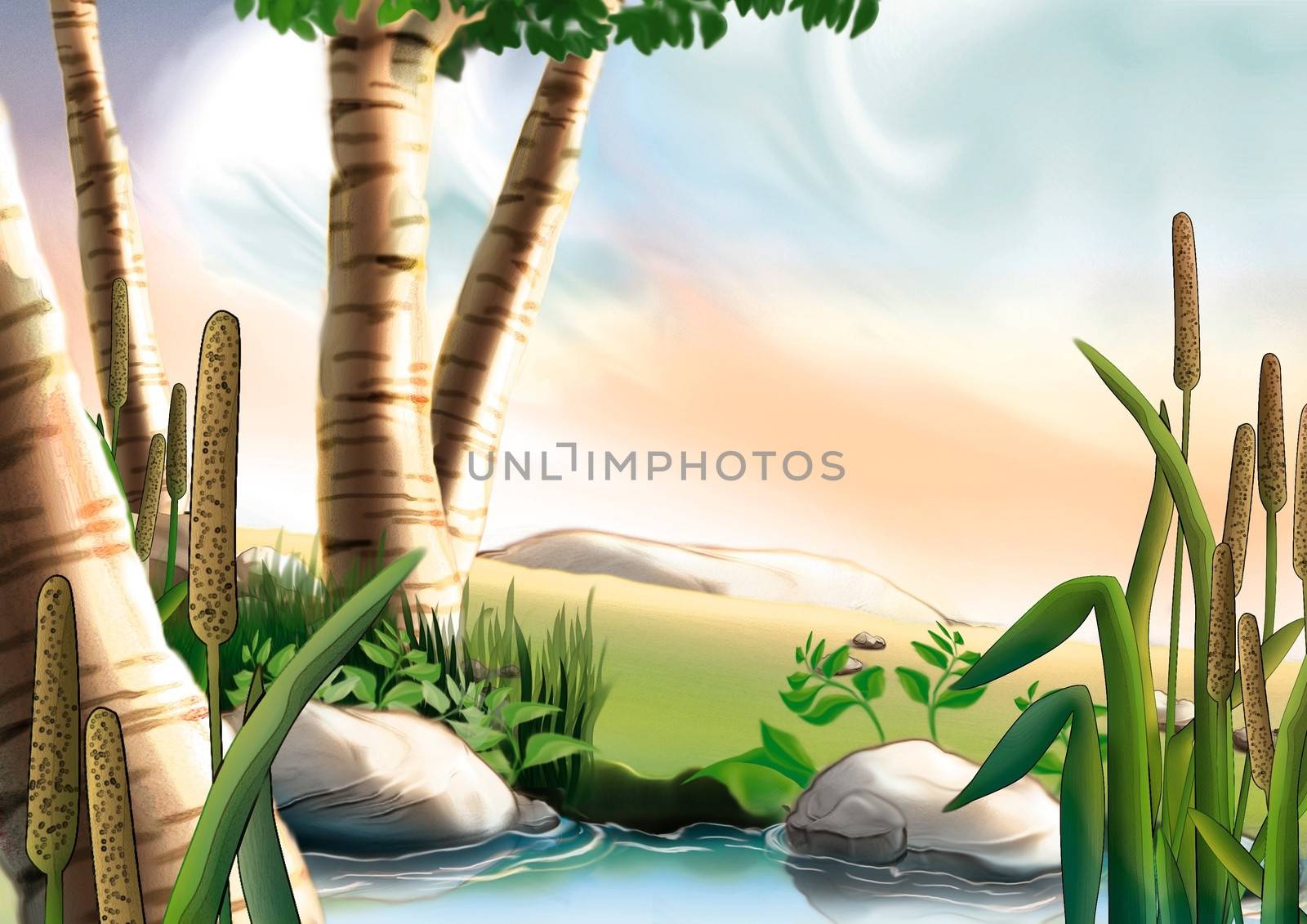 Birch And Small Lake by illustratorCZ