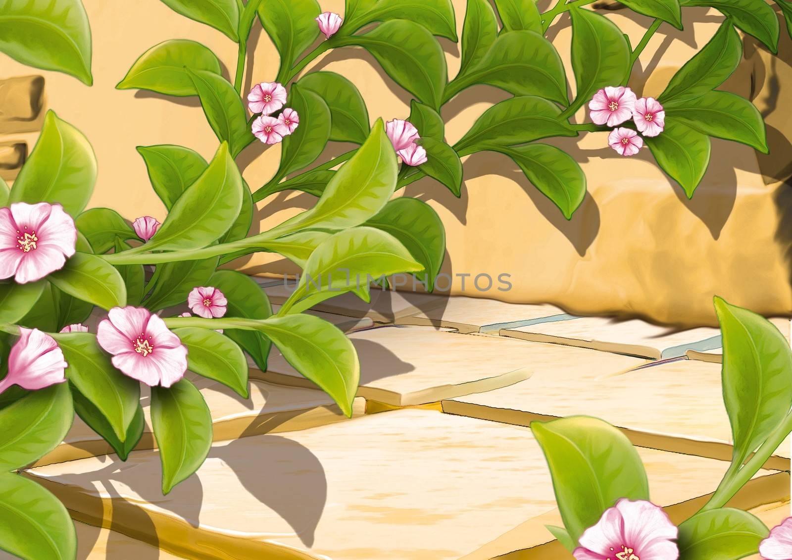 Creeping Plant With Flowers - Background Illustration