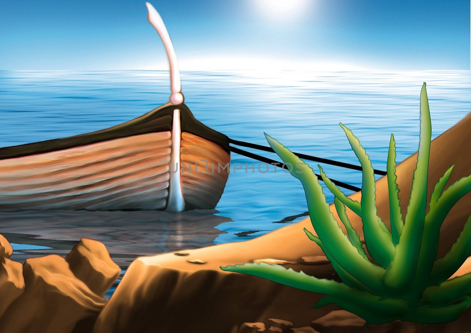 Fishing Boat - Background Illustration, Bitmap