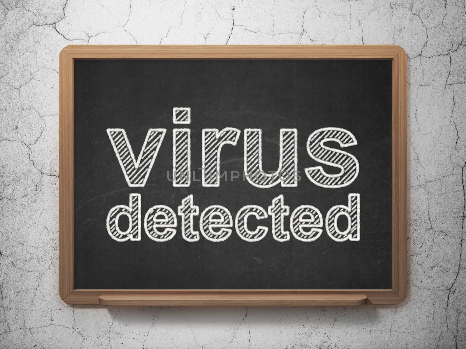 Protection concept: text Virus Detected on Black chalkboard on grunge wall background, 3d render