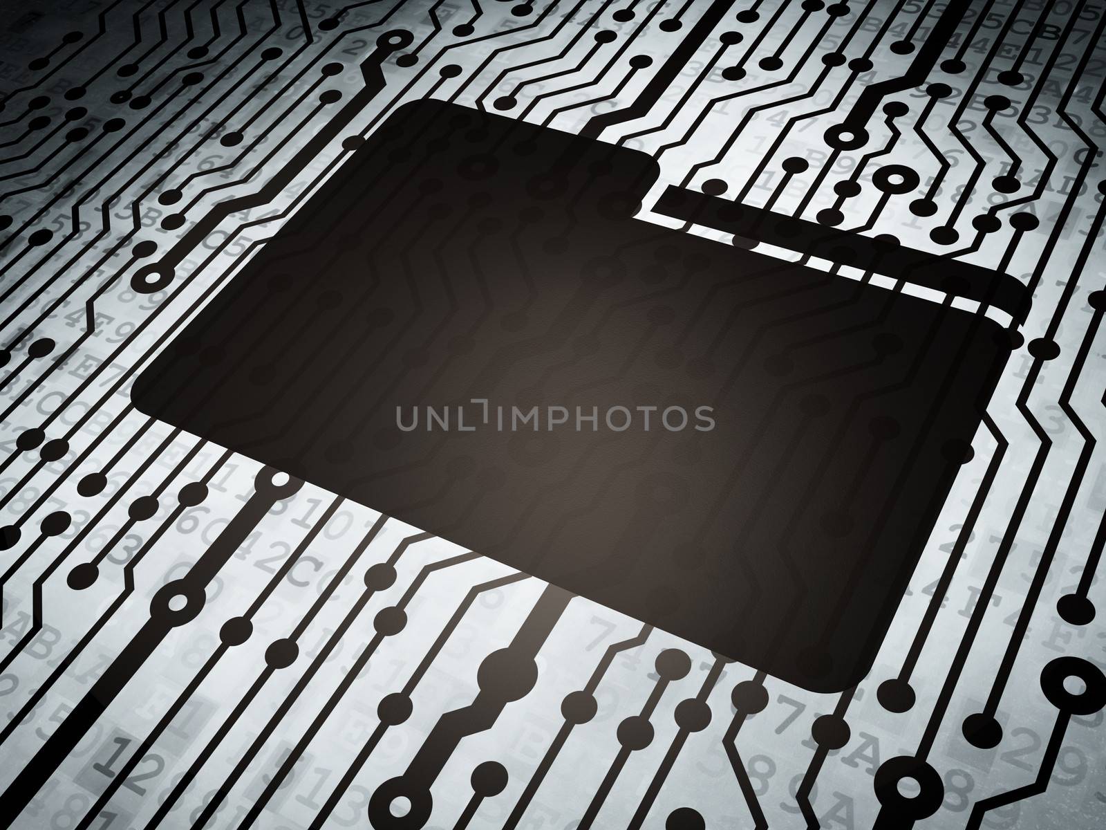Business concept: circuit board with  Folder icon, 3d render