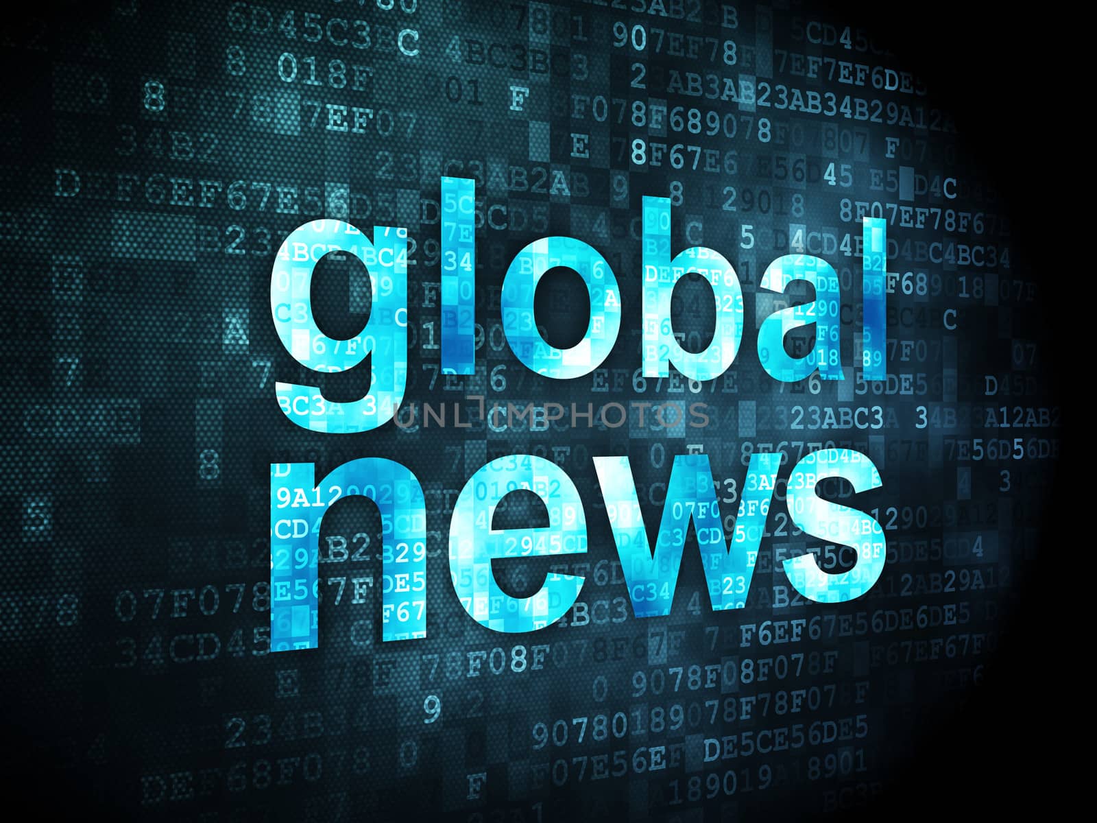News concept: pixelated words Global News on digital background, 3d render