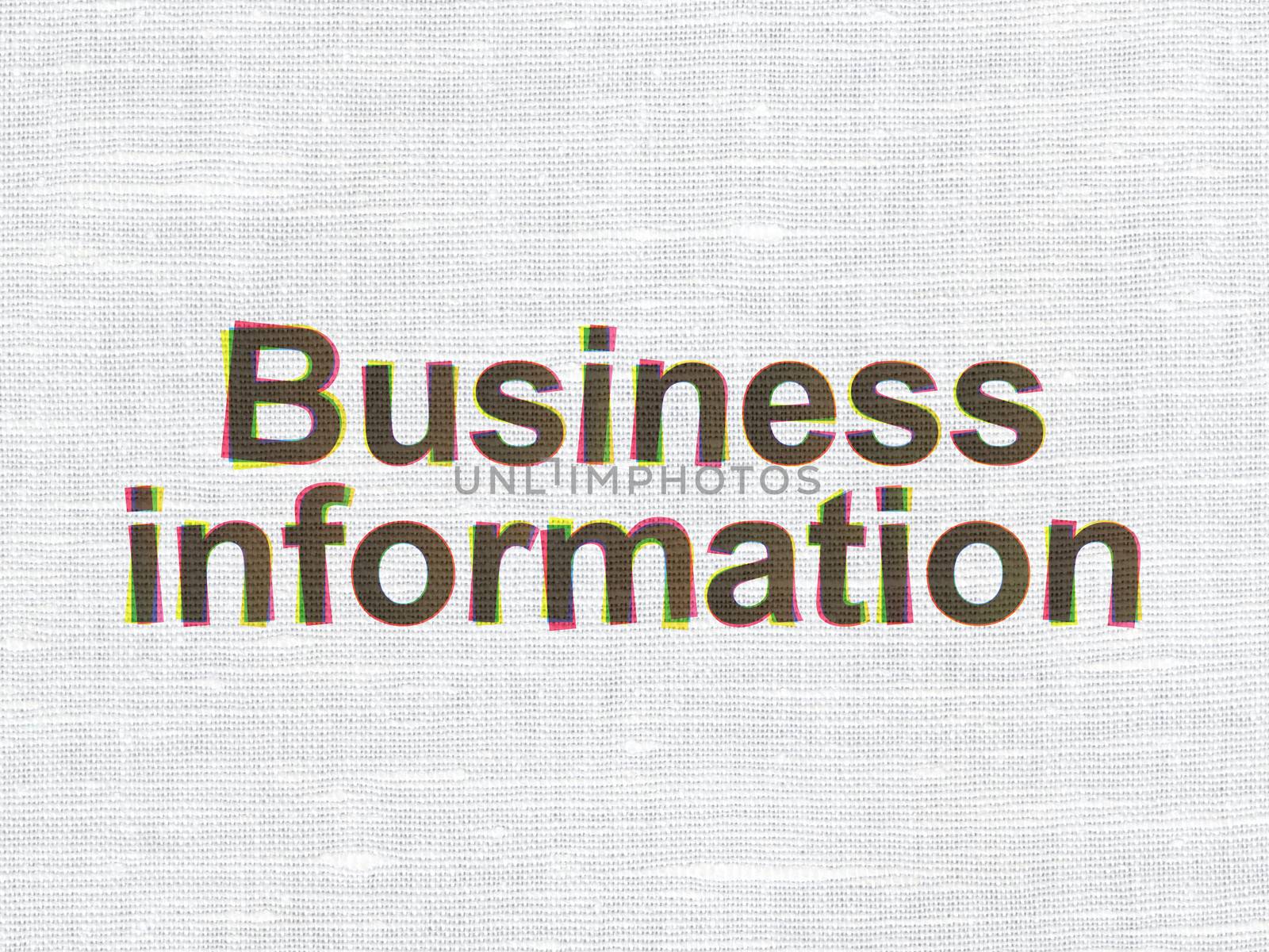 Finance concept: CMYK Business Information on linen fabric texture background, 3d render