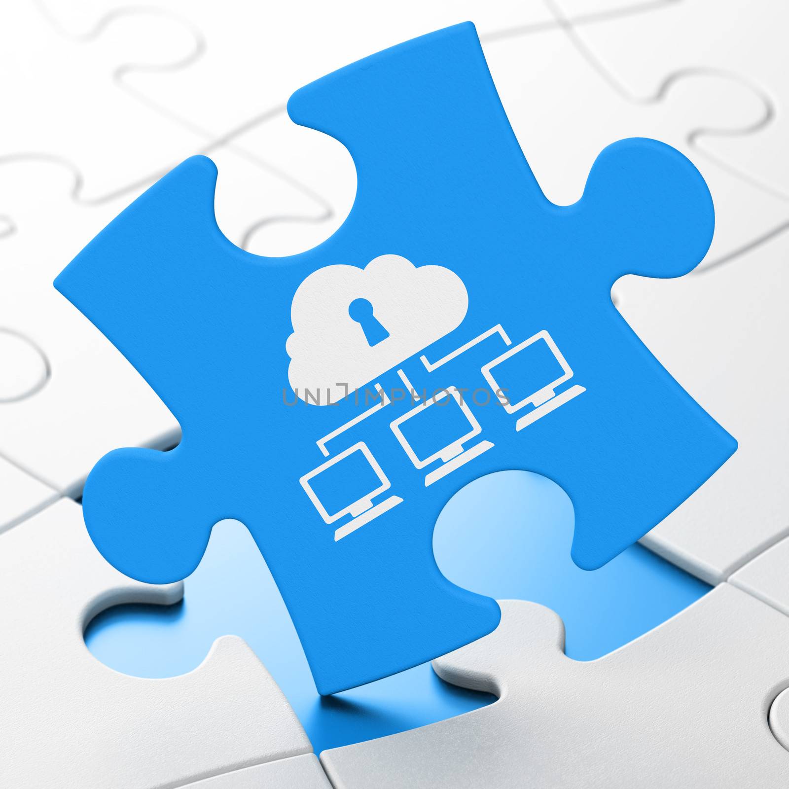 Cloud computing concept: Cloud Network on puzzle background by maxkabakov