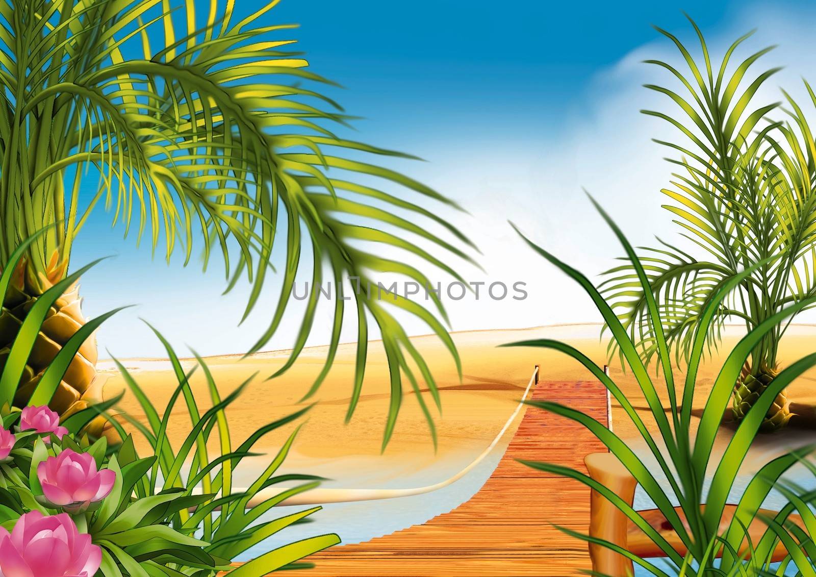 Footbridge On The Beach - Background Illustration