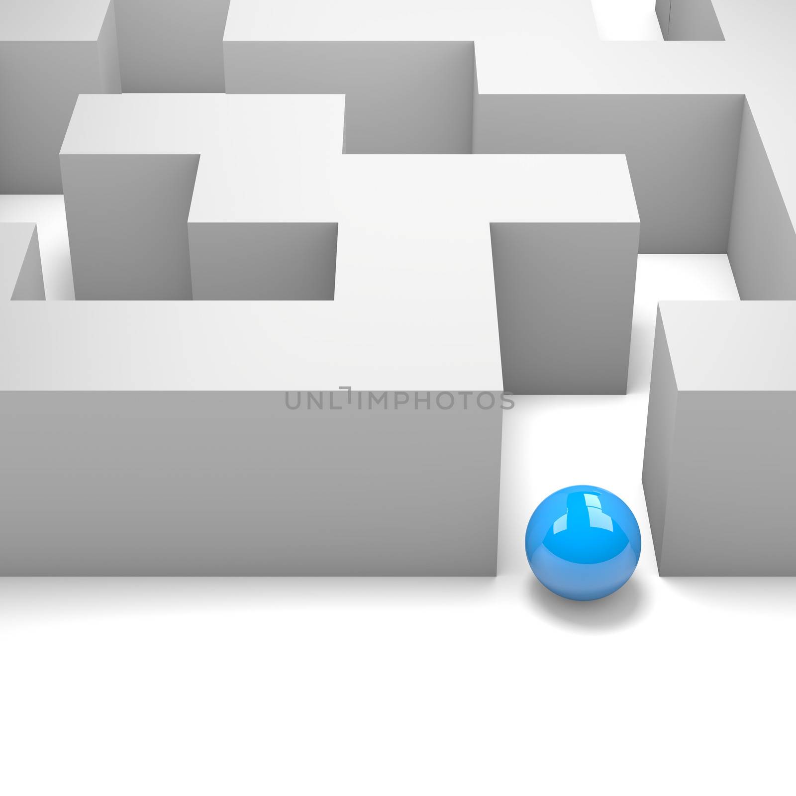 Labyrinth with a Blue Ball 3D Illustration