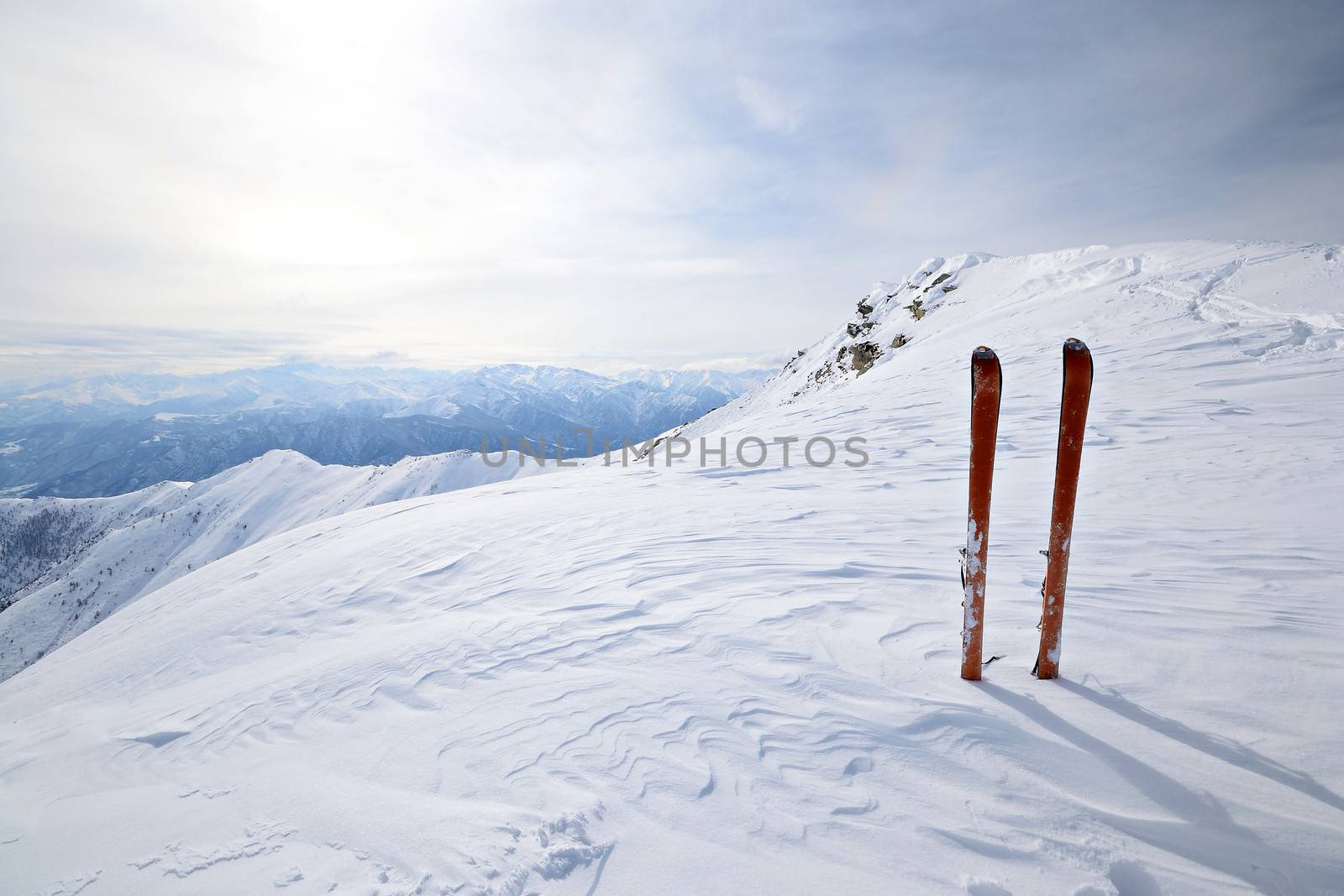 Back country ski in scenic alpine backgrounds