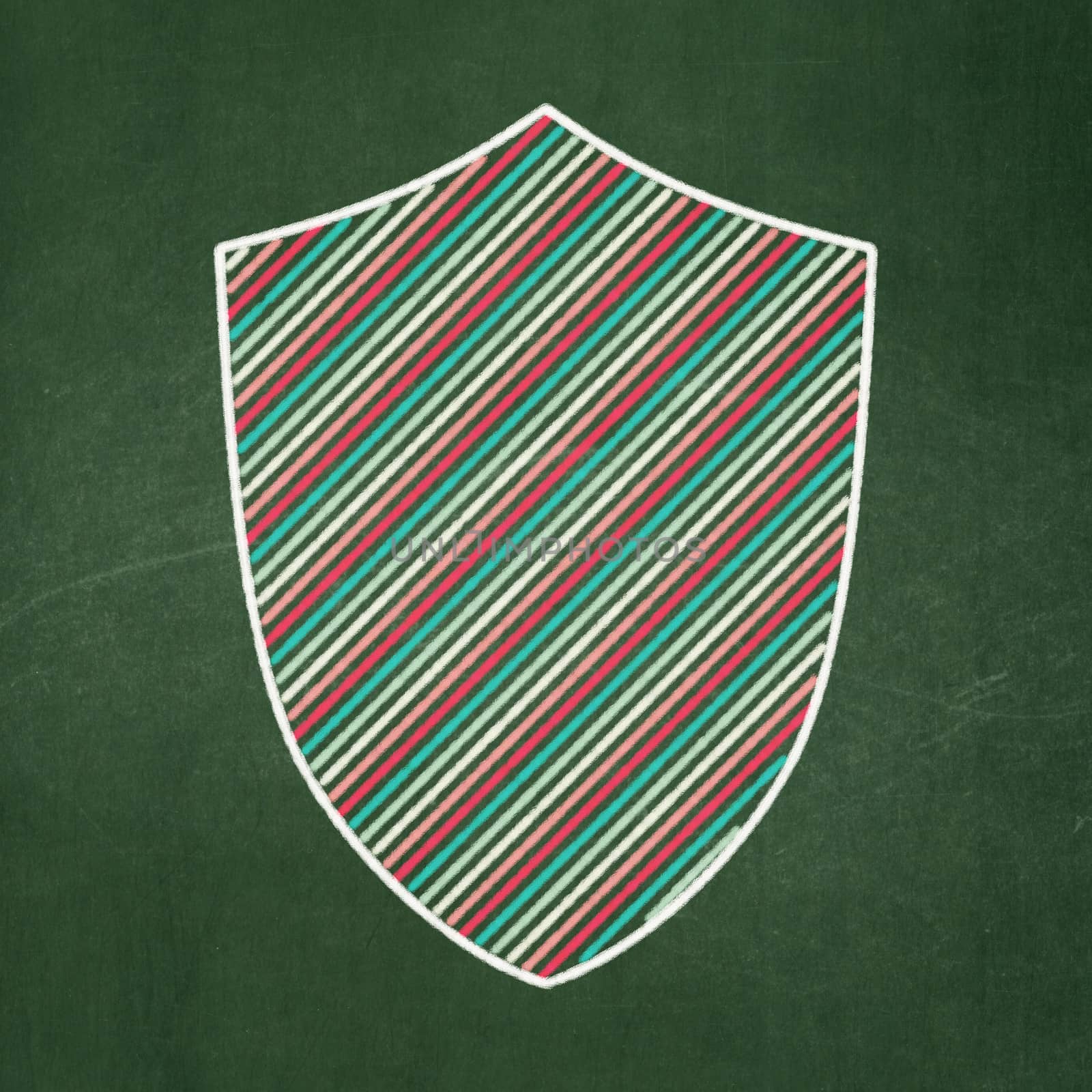 Privacy concept: Shield icon on Green chalkboard background, 3d render