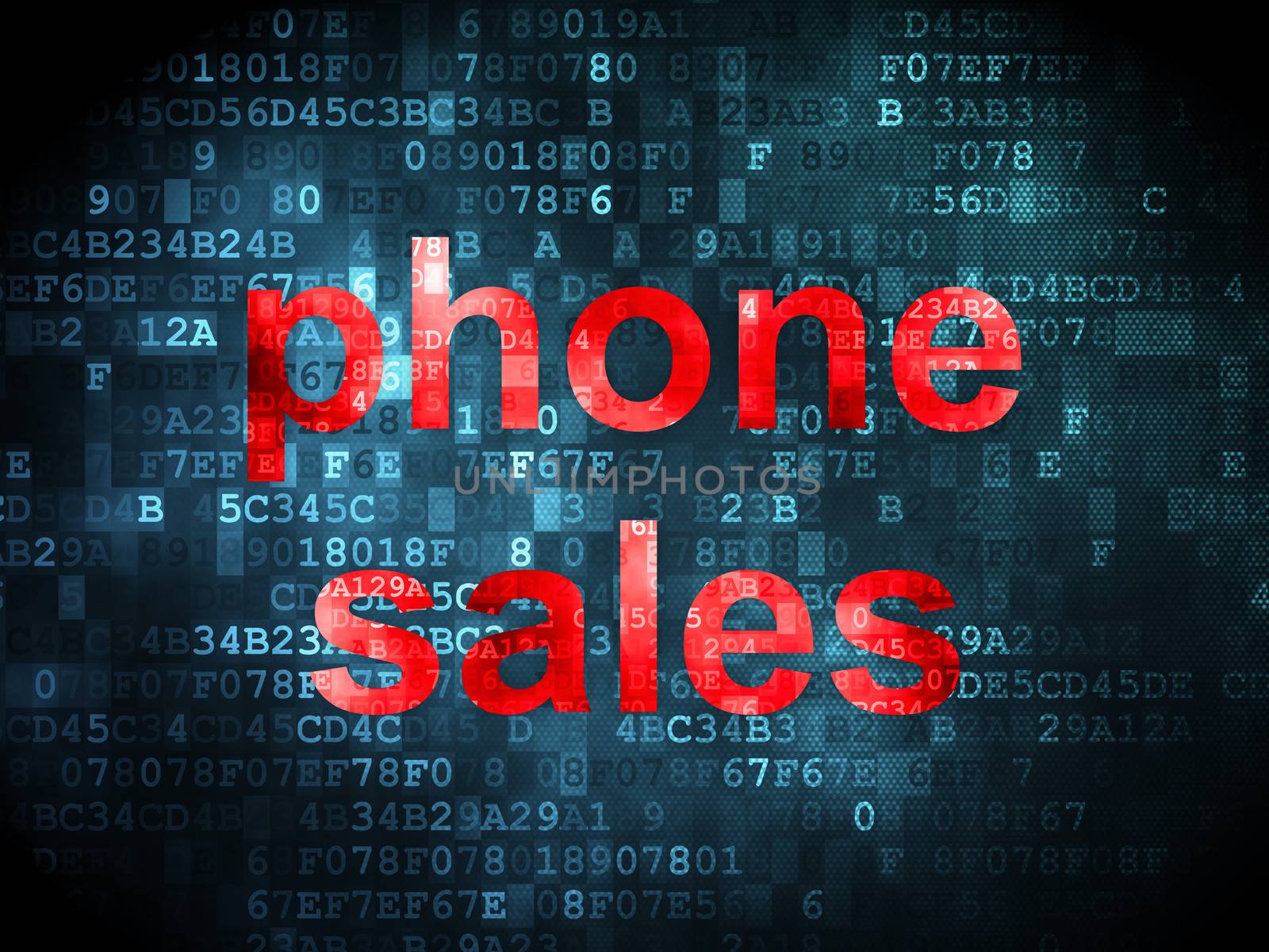 Marketing concept: pixelated words Phone Sales on digital background, 3d render