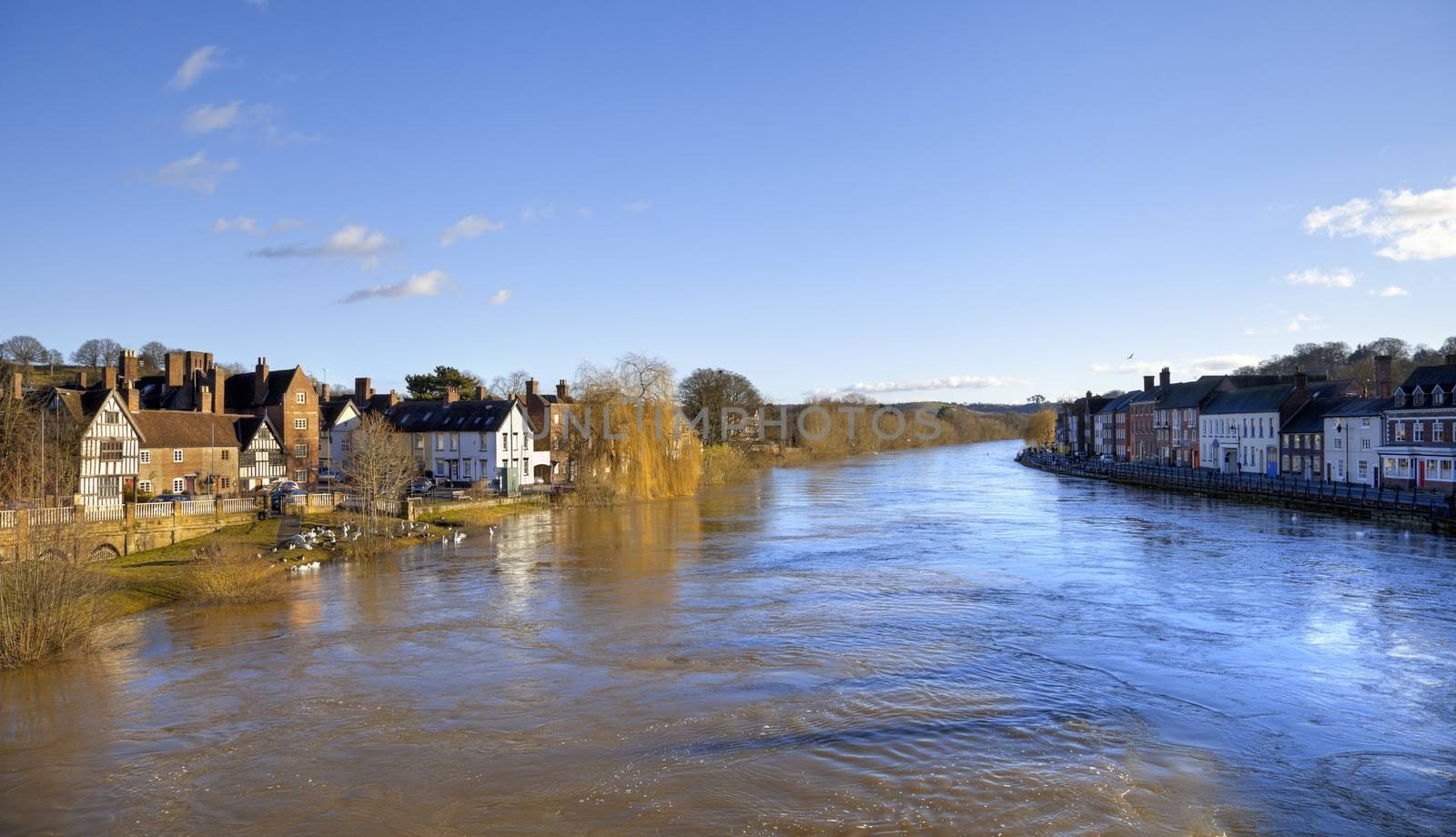 High water levels on the River Severn, Bewdley, Worcestershire, England.