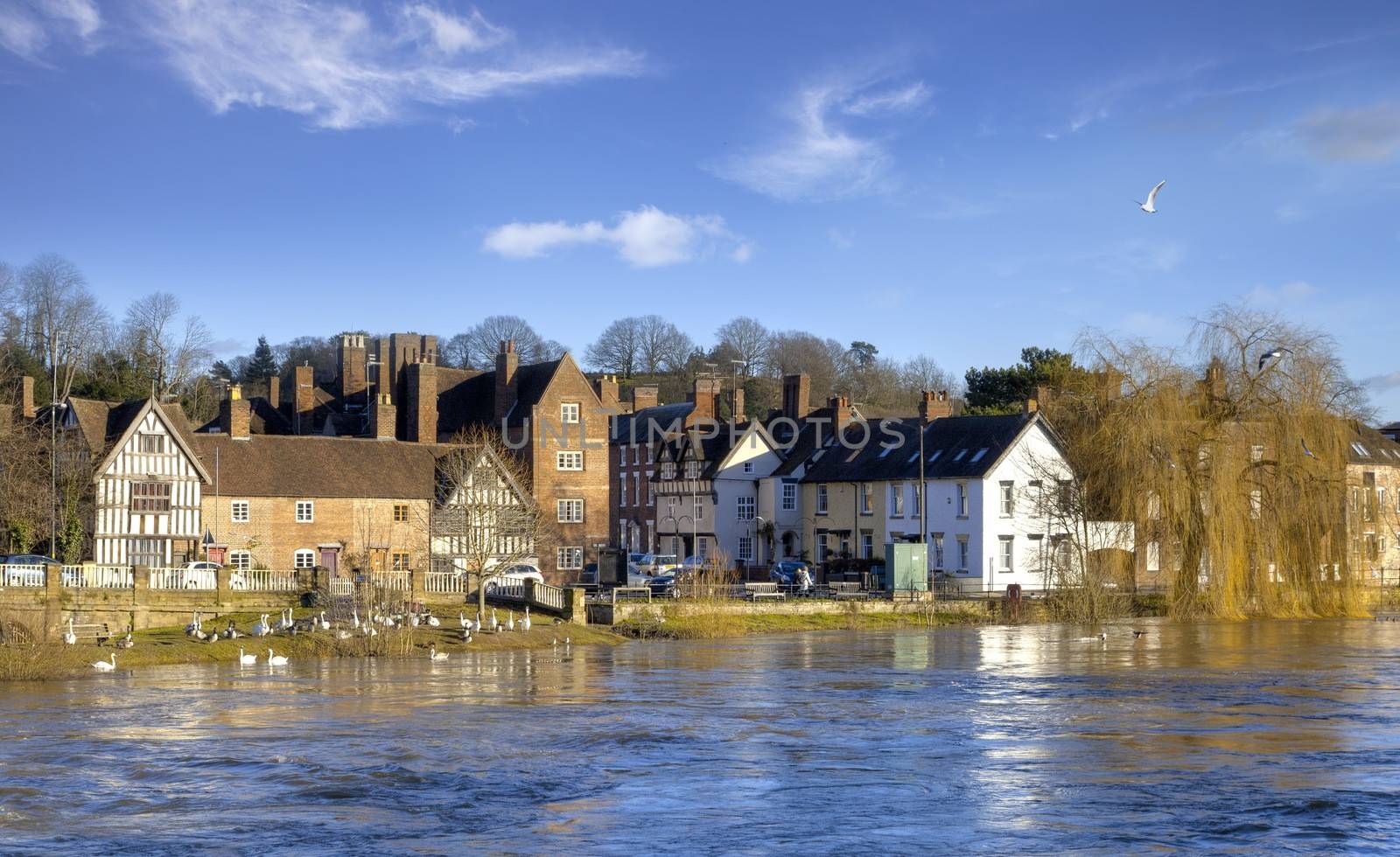 High water levels on the River Severn, Bewdley, Worcestershire, England.