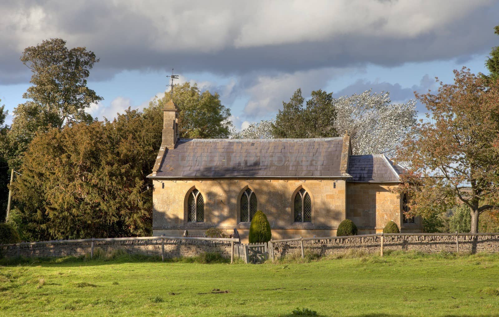 The small Cotswold chapel at Aston subedge near Chipping Campden, Gloucestershire, England.