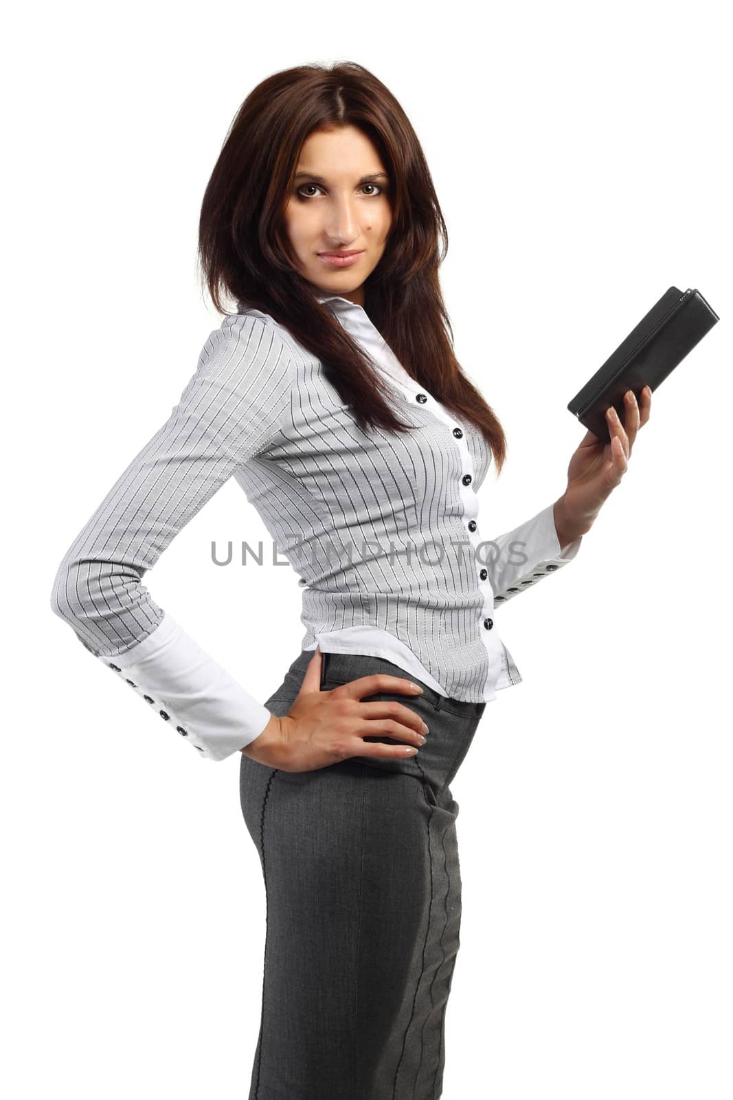 Young woman stands with electronic book by dedmorozz