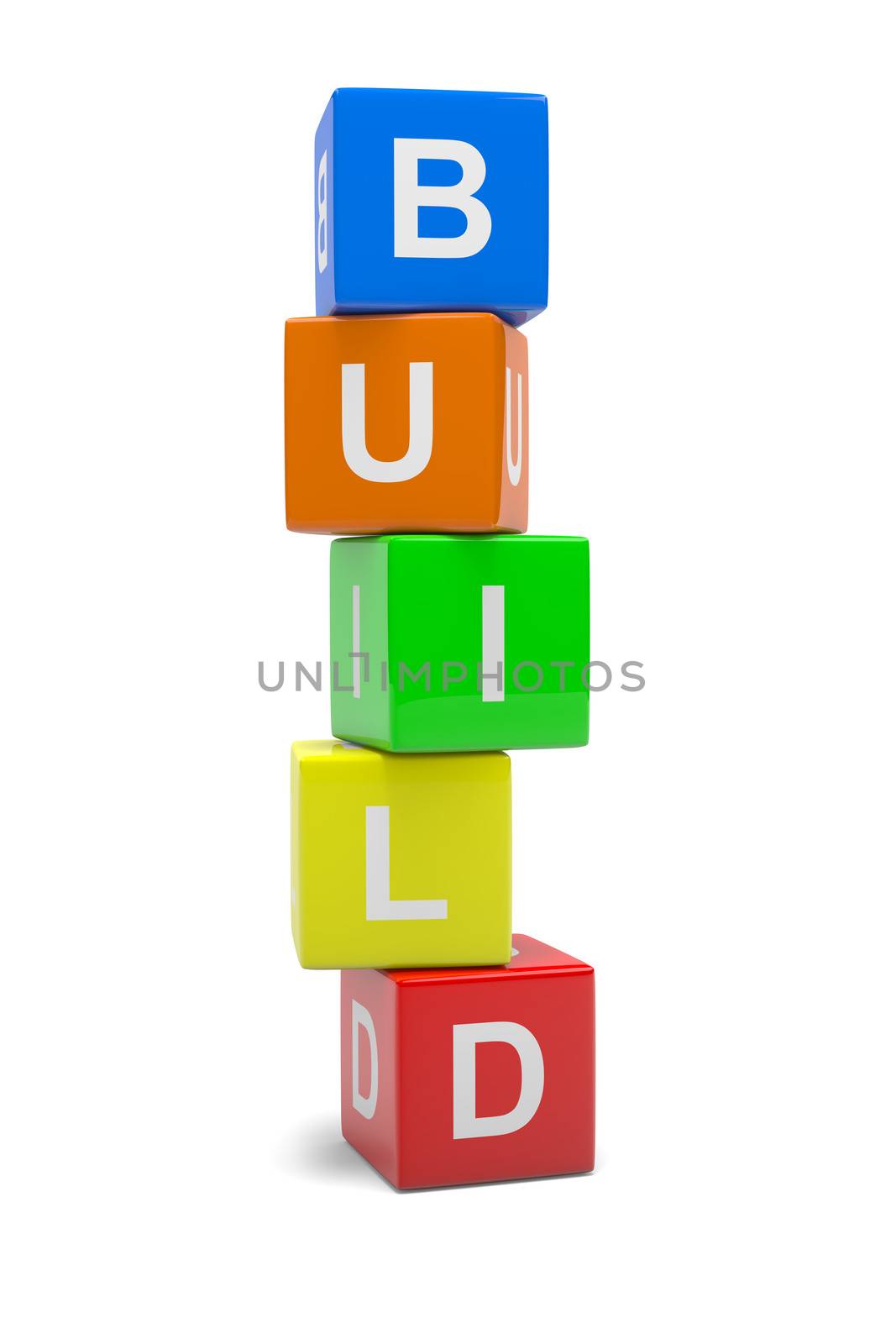 Heap of Colorful Cubes with Text 3D Illustration Build Concept