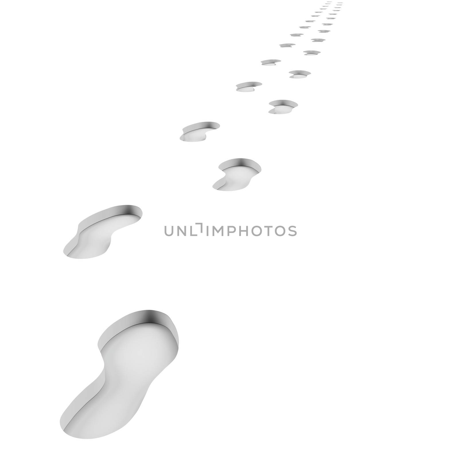 Footprints Path on White Background 3D Illustration