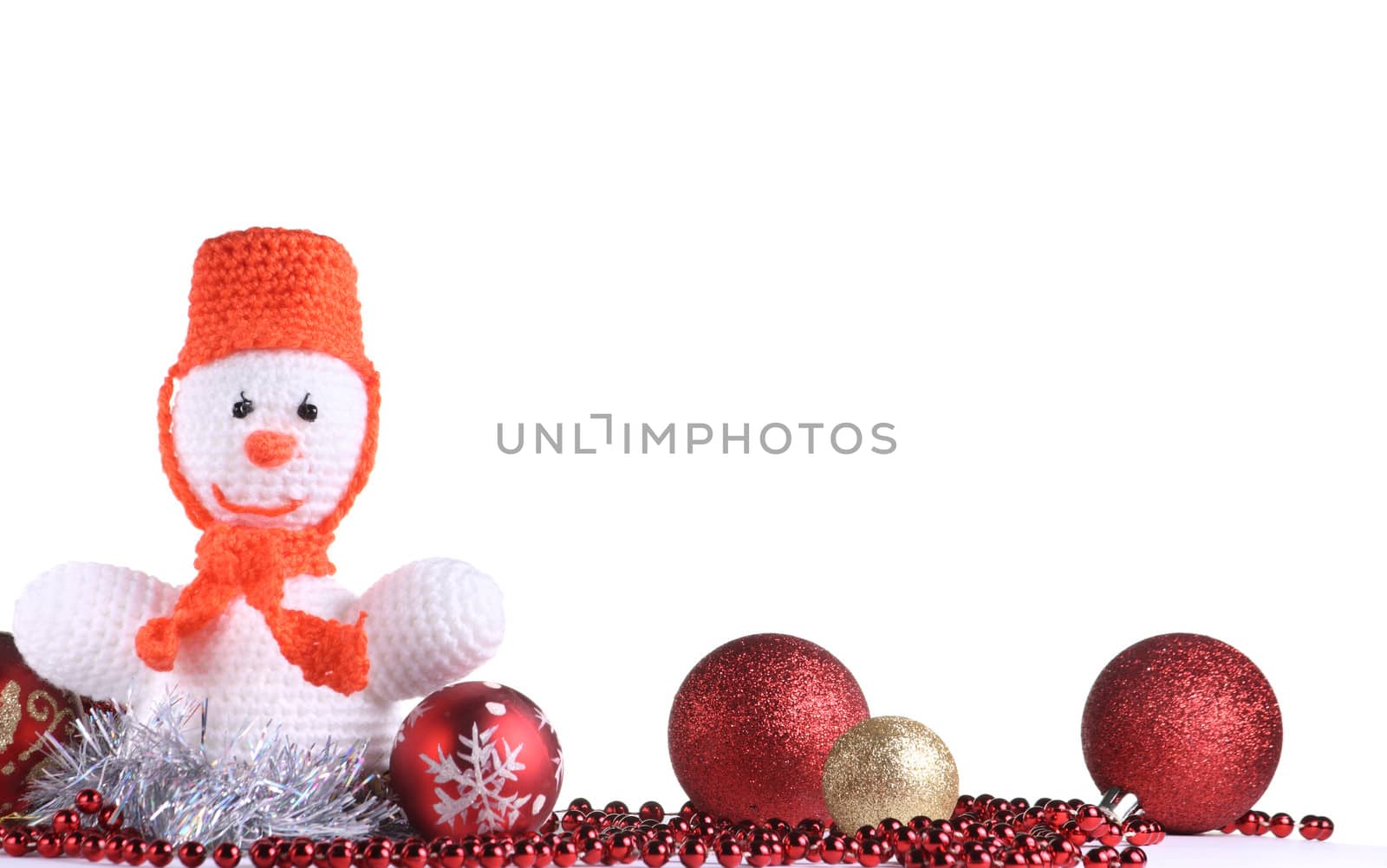 Funny snowman at the white background by dedmorozz