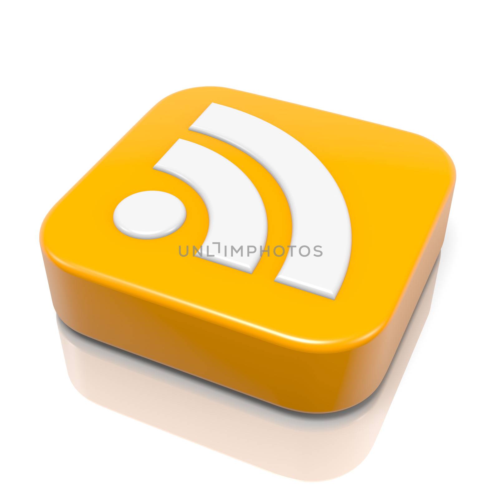 RSS Feed 3D Icon with Reflection on White Background Illustration