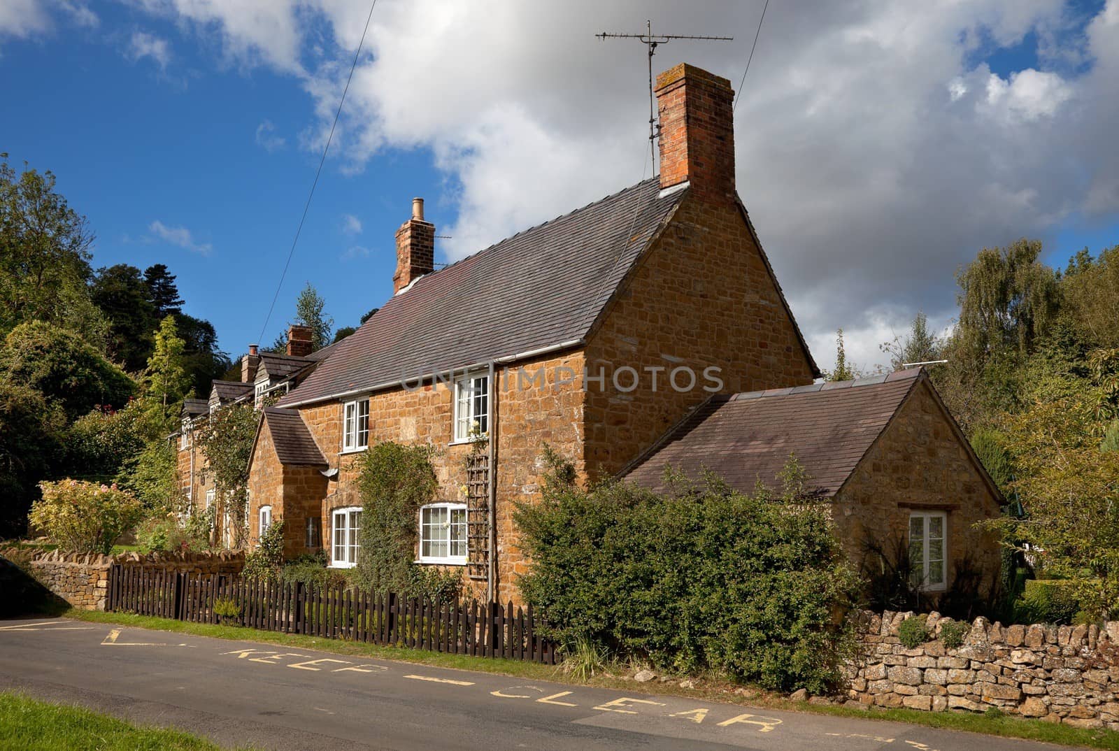 Pretty stone cottages, Warwickshire, England.