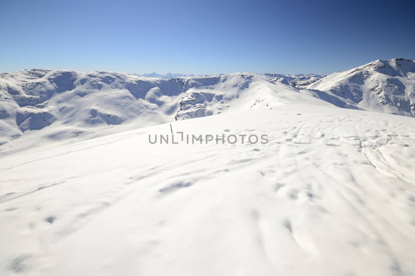 Winter mountainscape and superb frontal view on the majestic M. Viso (3841 m), Po Valley, Piedmont