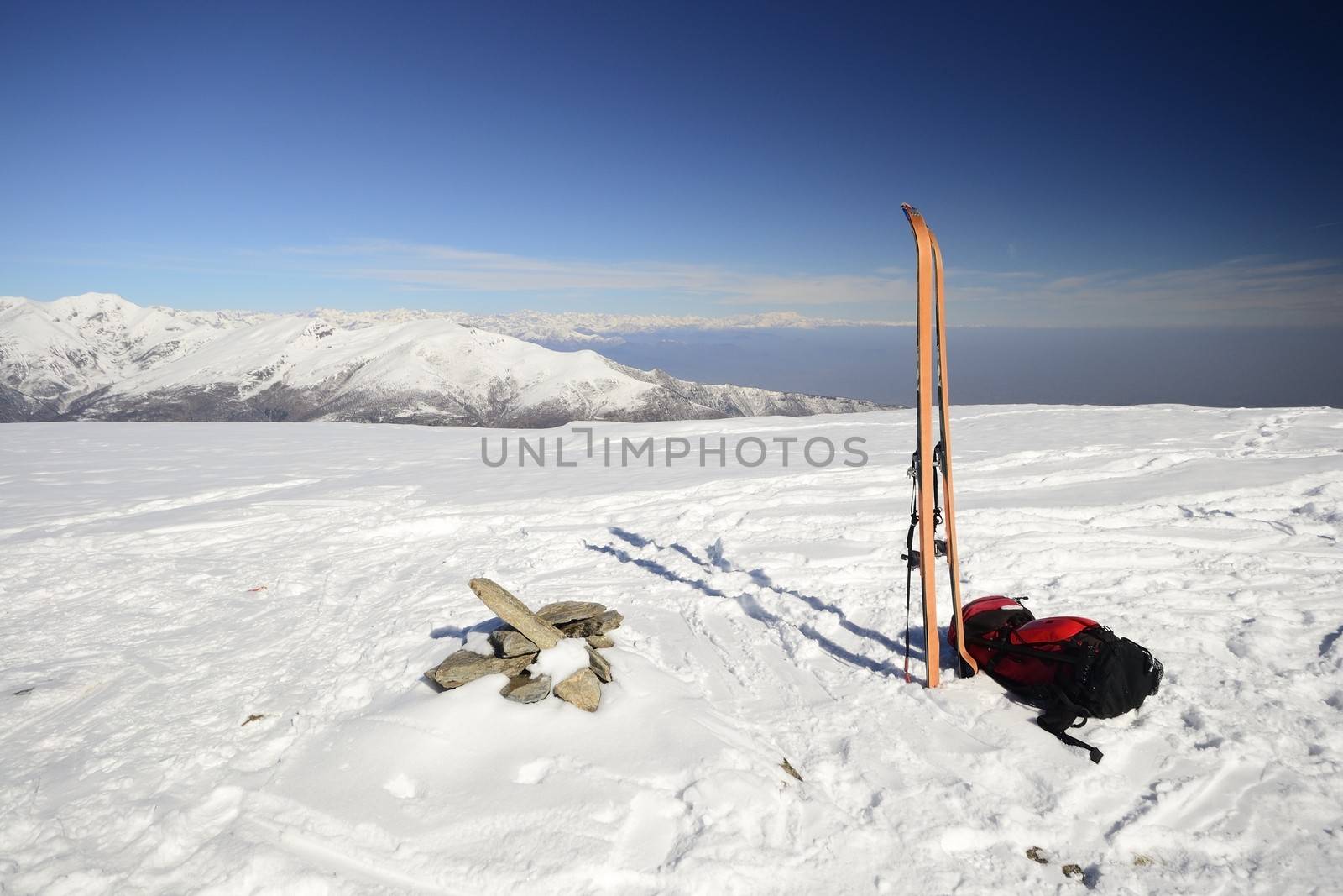 Back country ski in scenic alpine backgrounds