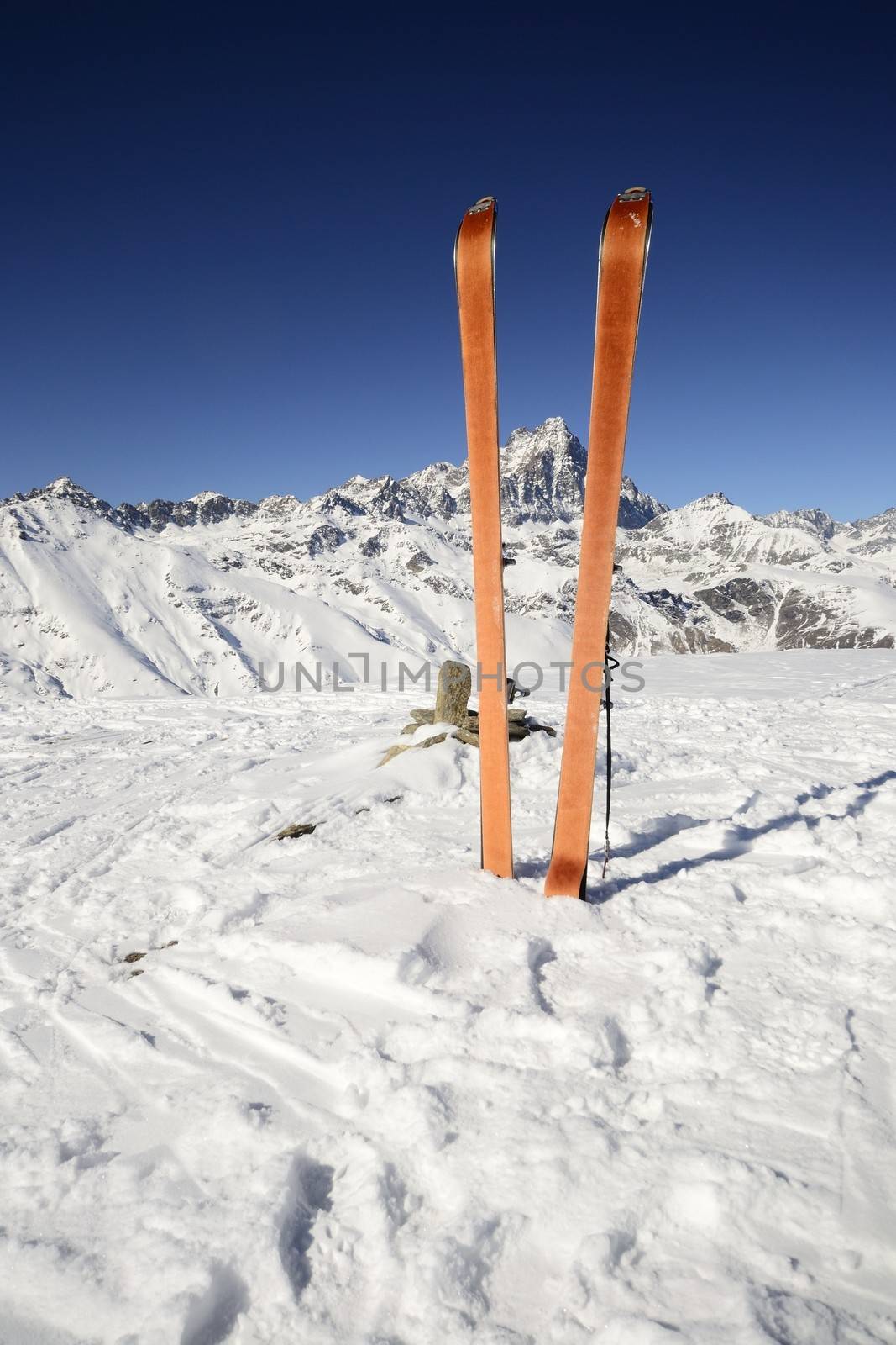 Back country ski in scenic alpine backgrounds