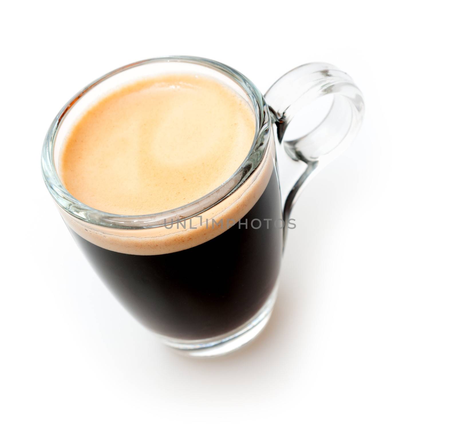 Glass Cup of Espresso Coffee on White Background - Shallow Depth of Field