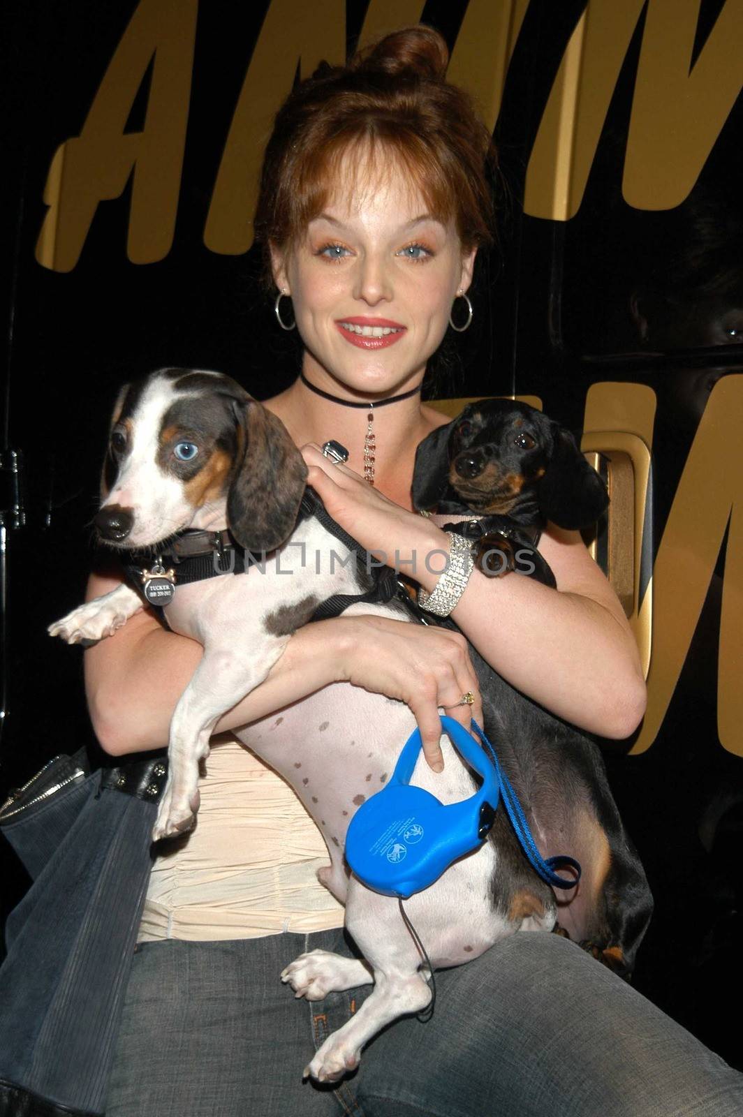 Dana Daurey with Tucker and Sadie at the Last Chance For Animals Press Conference, Third Street Promenade, Santa Monica, Calif., 08-26-03