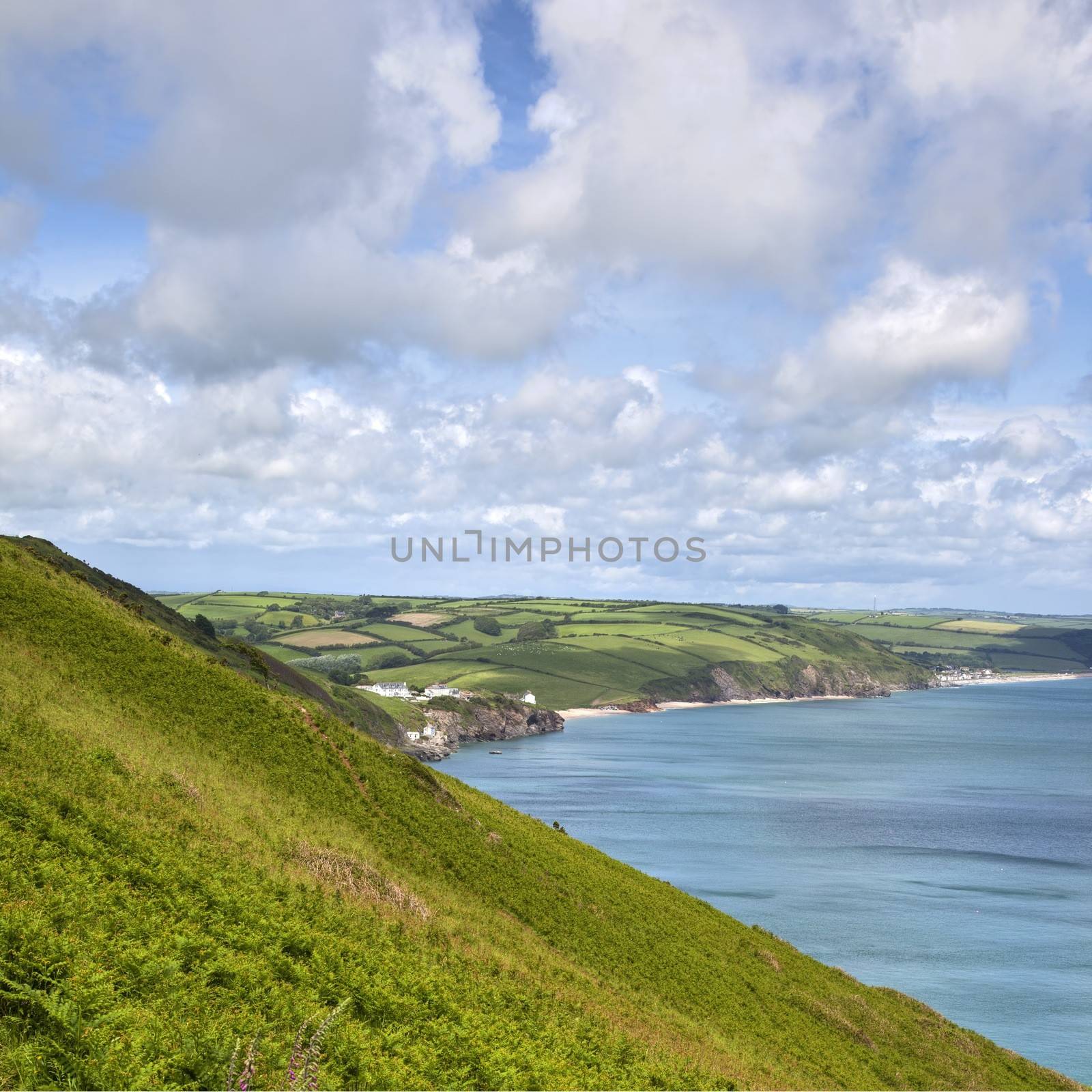 View from Start Point over the rolling coastline of Devon, England.