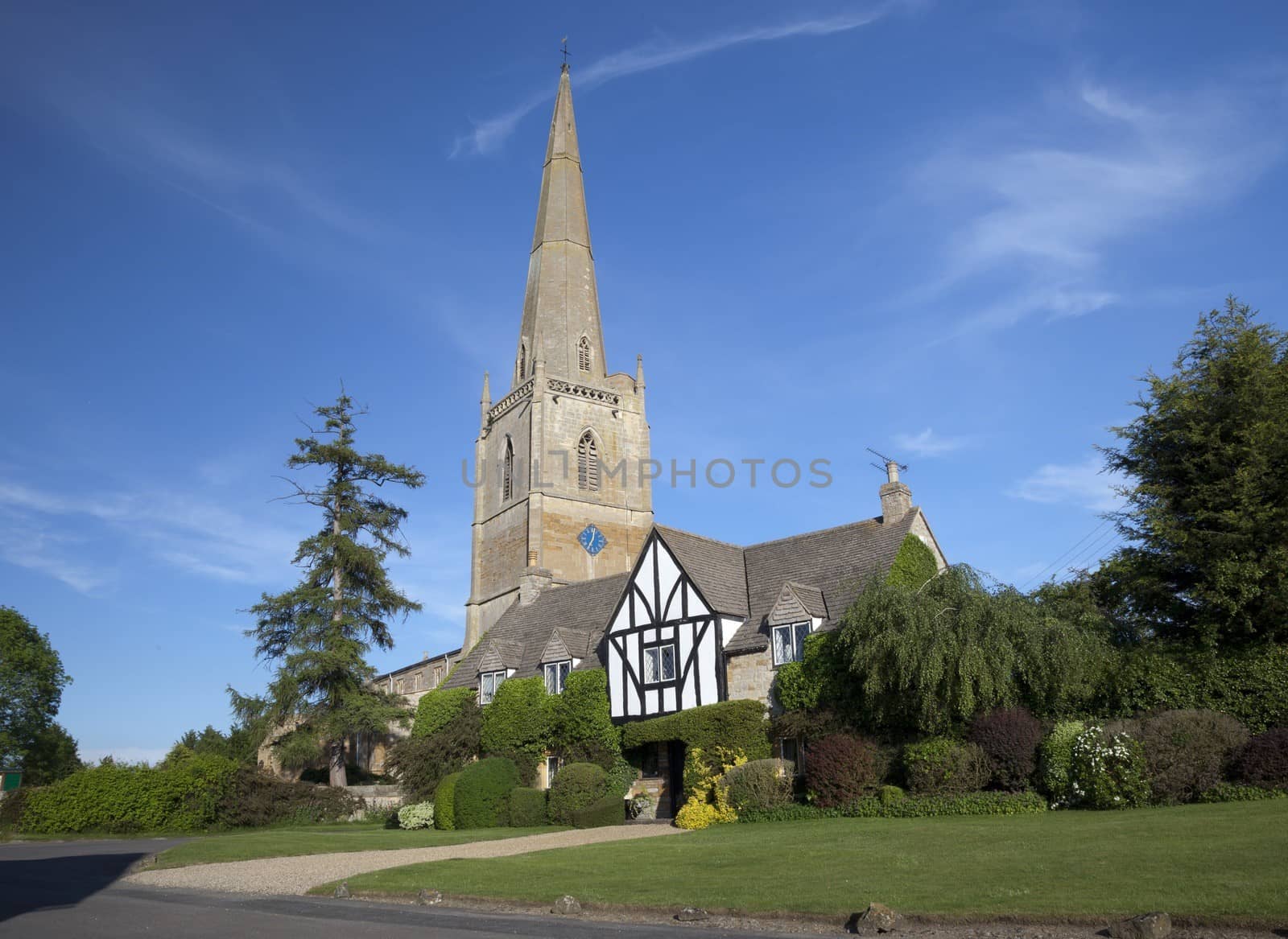 The tall church at Tredington, Warwickshire, England.