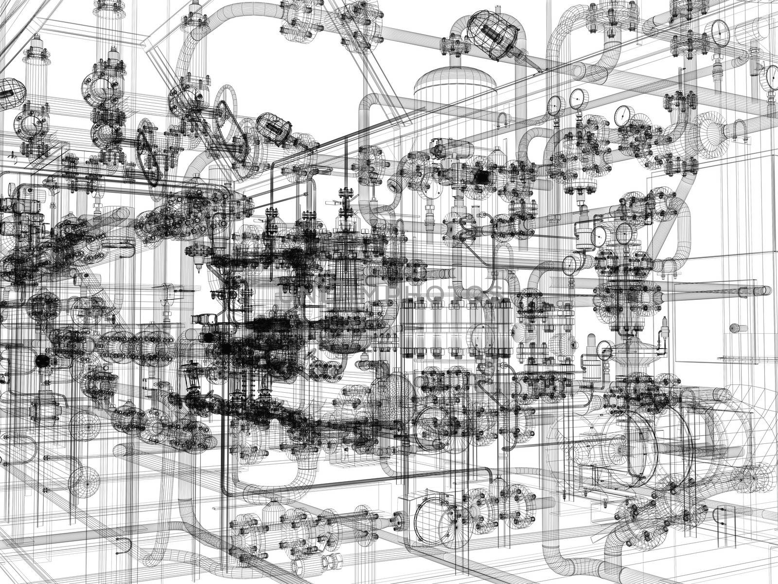 Industrial equipment. Wire-frame render by cherezoff