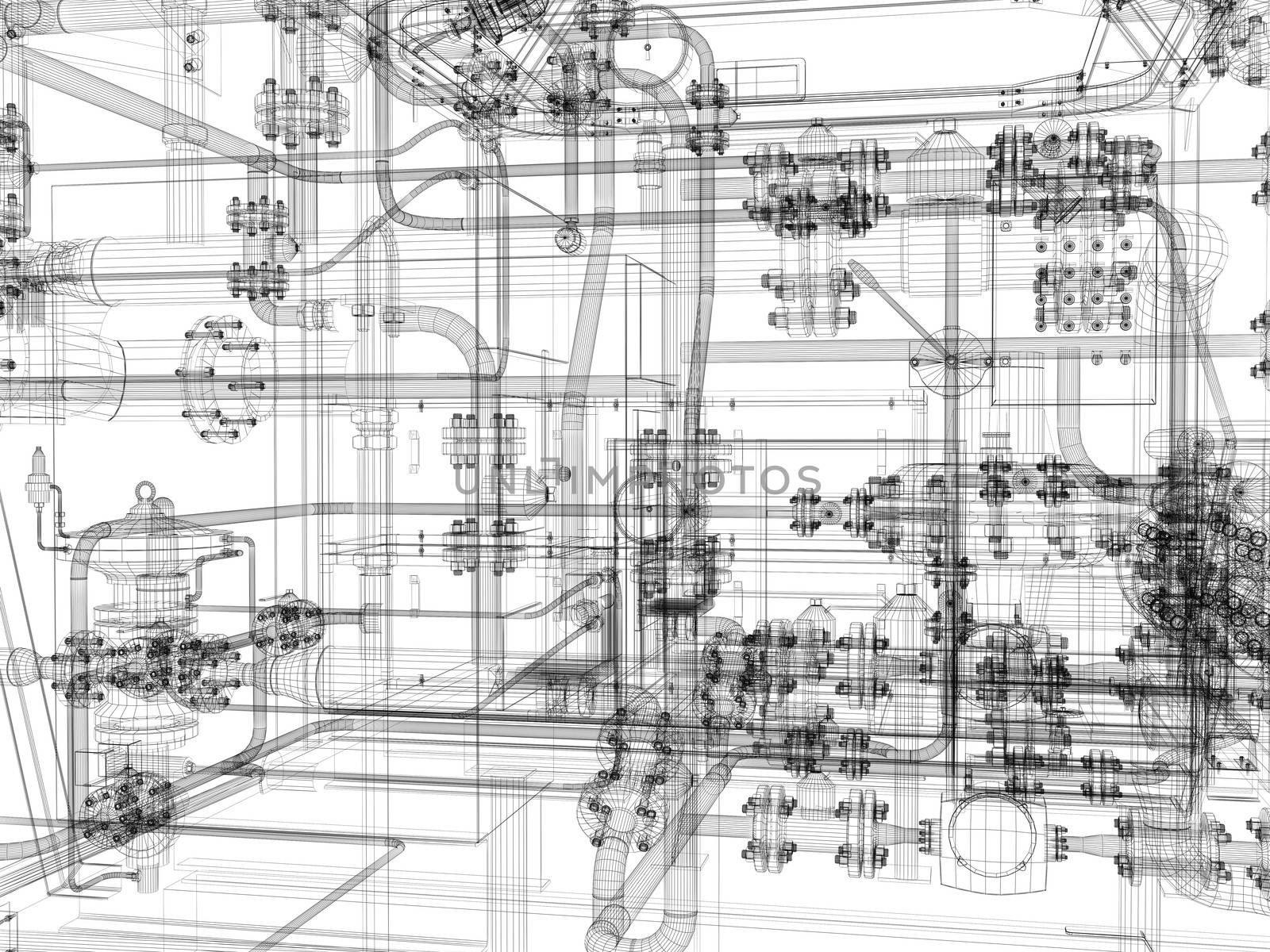 Industrial equipment. Wire-frame render isolated on white background