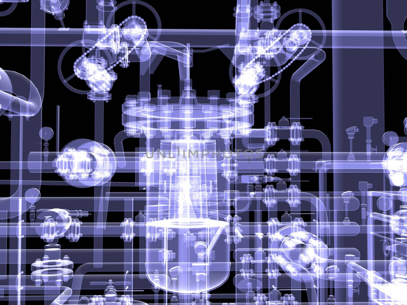 Industrial equipment. X-Ray render isolated on a black background