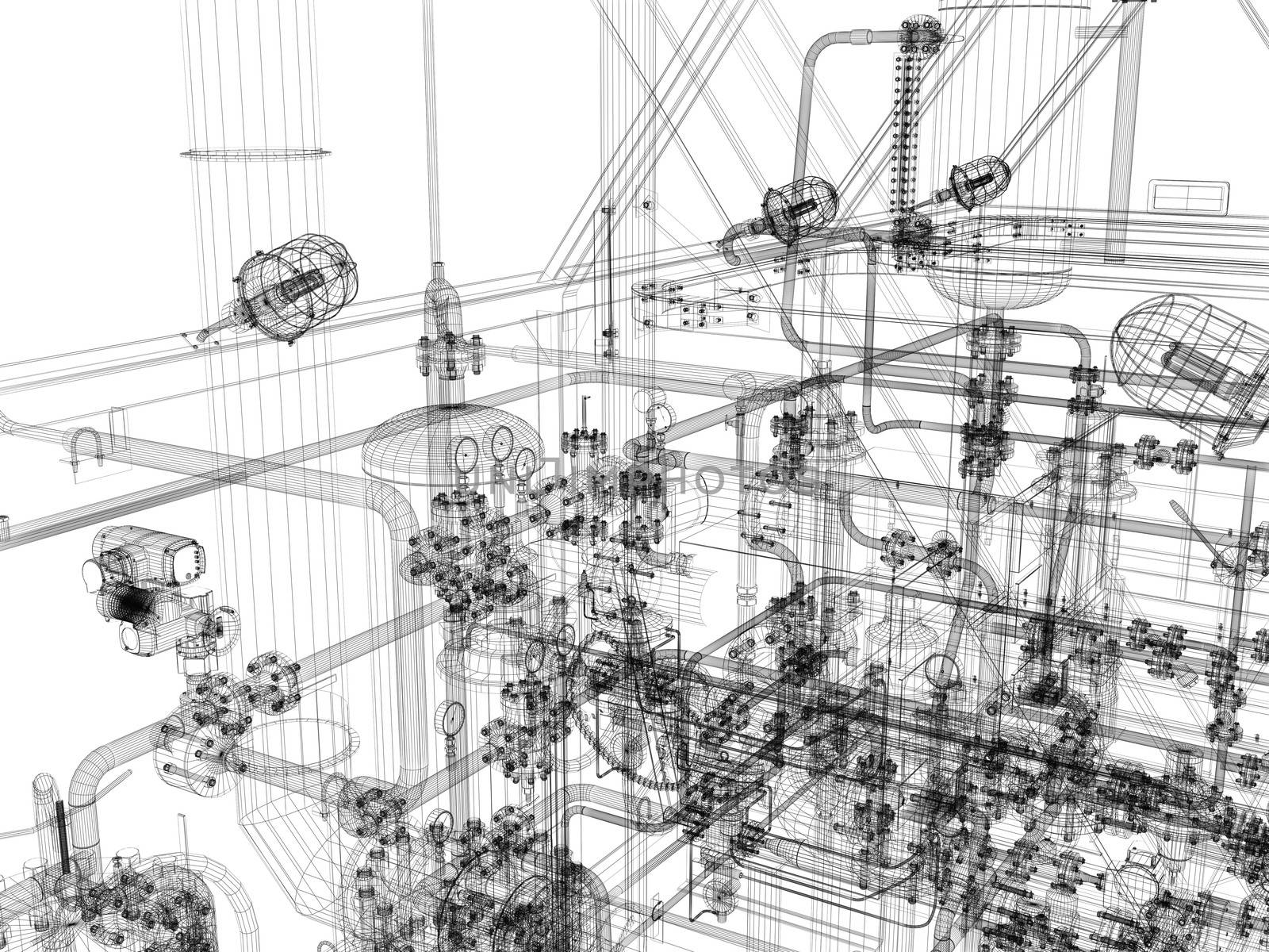 Industrial equipment. Wire-frame render by cherezoff