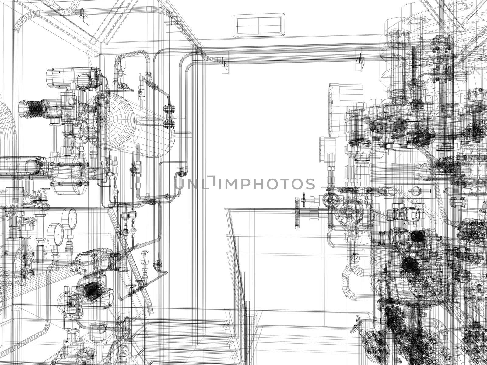 Industrial equipment. Wire-frame render by cherezoff