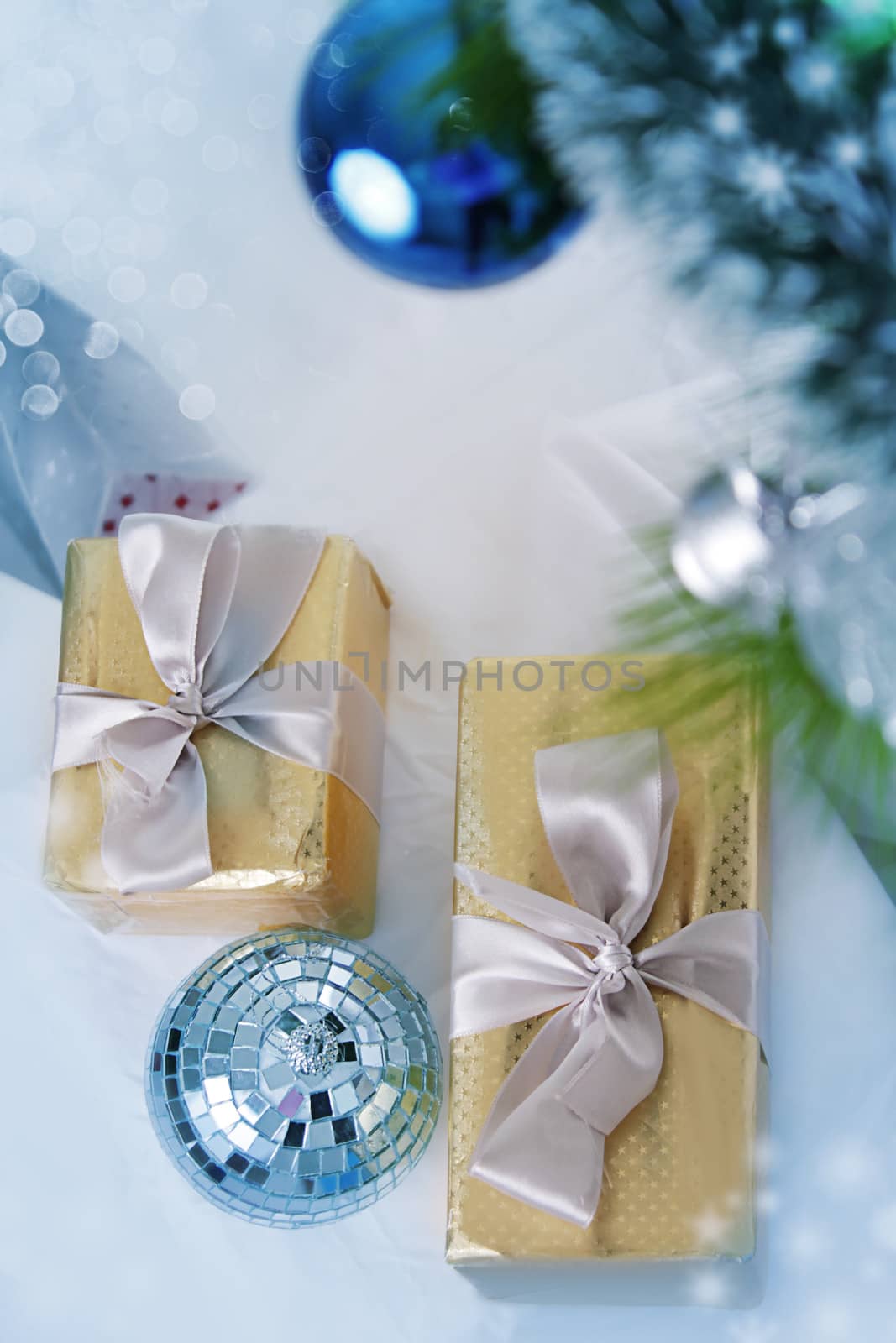 Decor with blue balls and silver gifts by Angel_a