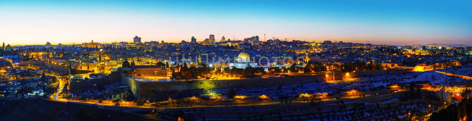 Overview of Old City in Jerusalem, Israel with The Dome of the Rock Mosque