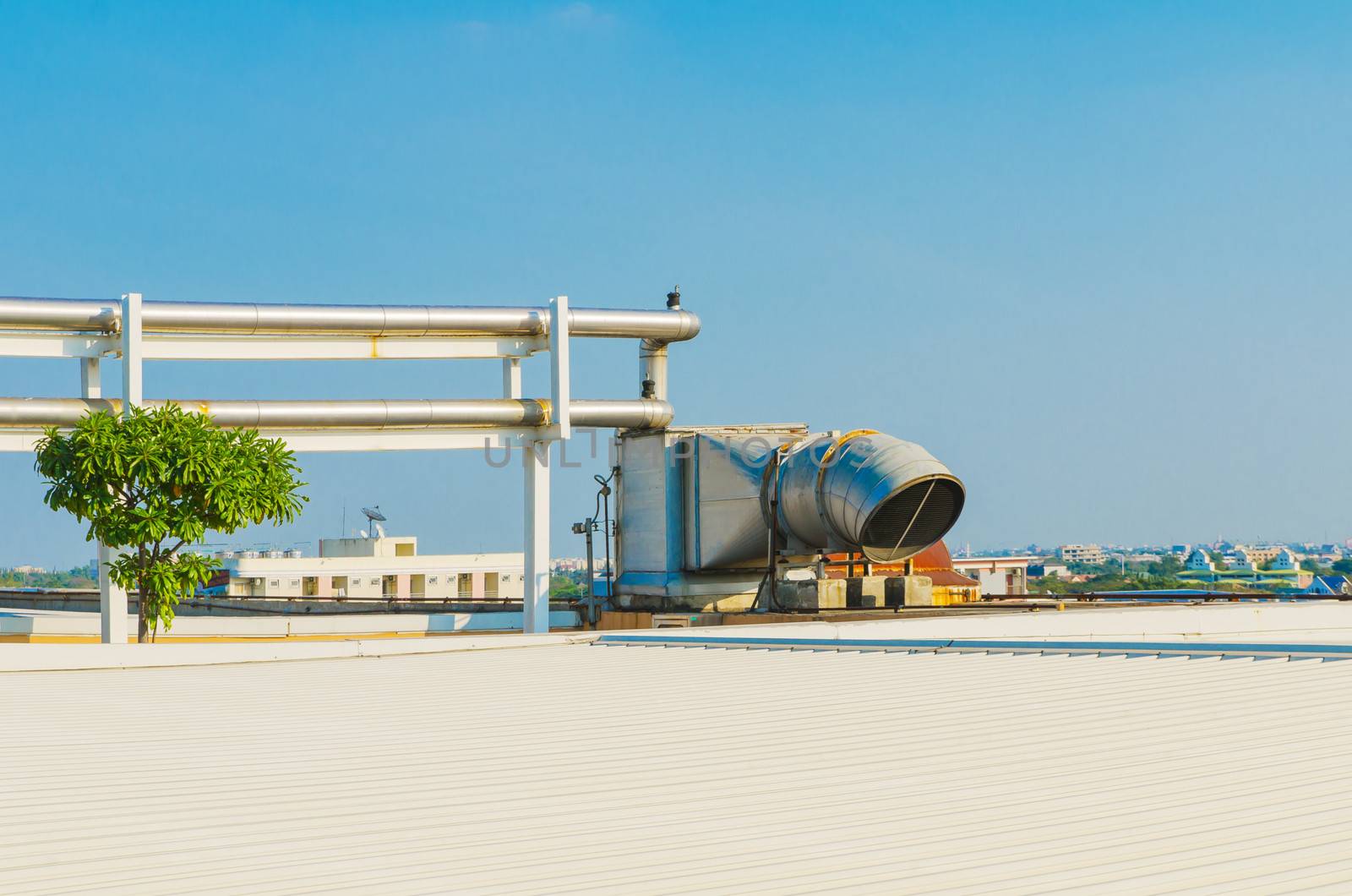 Outdoor ventilation system, on blue sky background