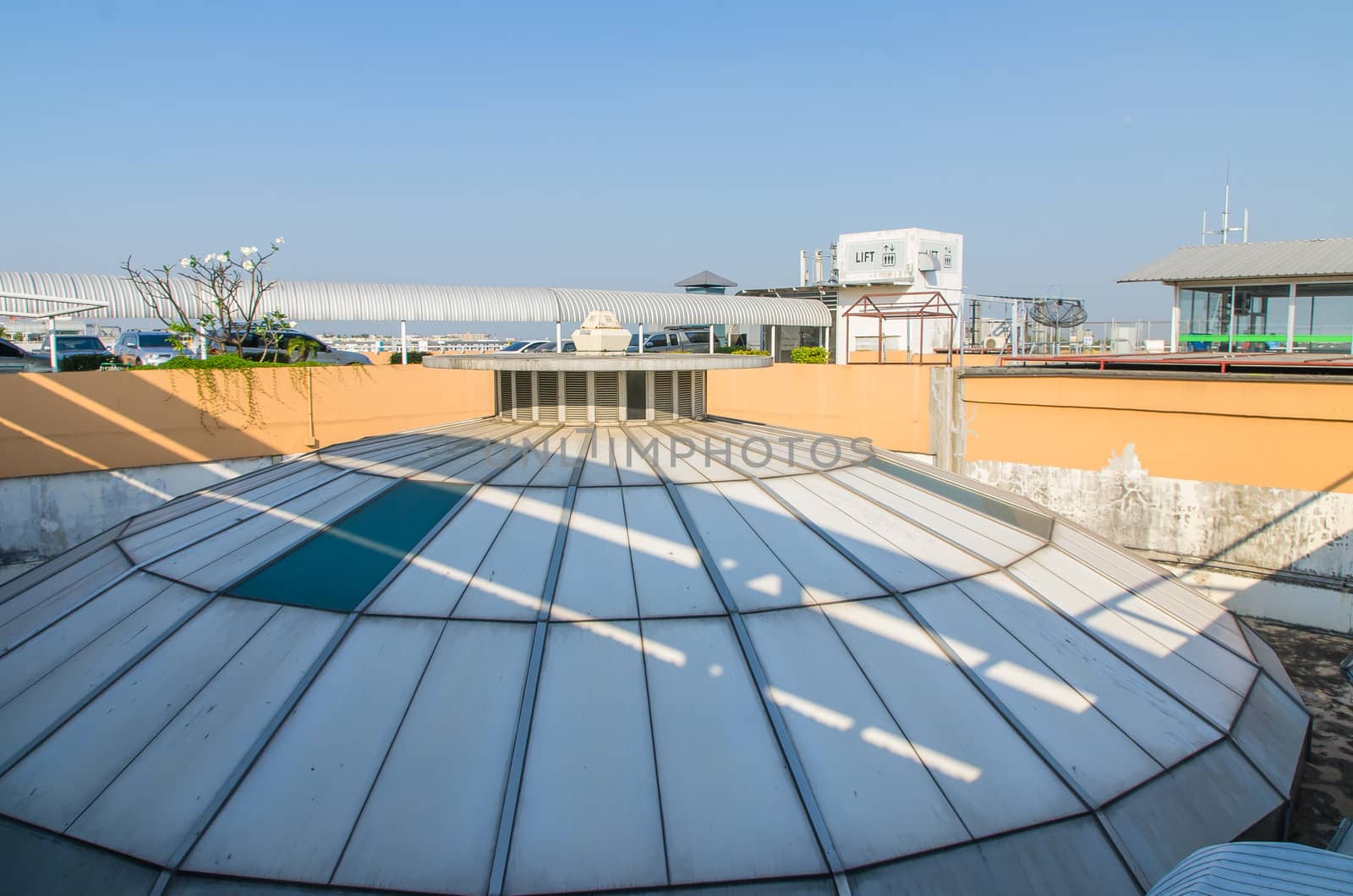  Ventilation on skyline, blue sky
