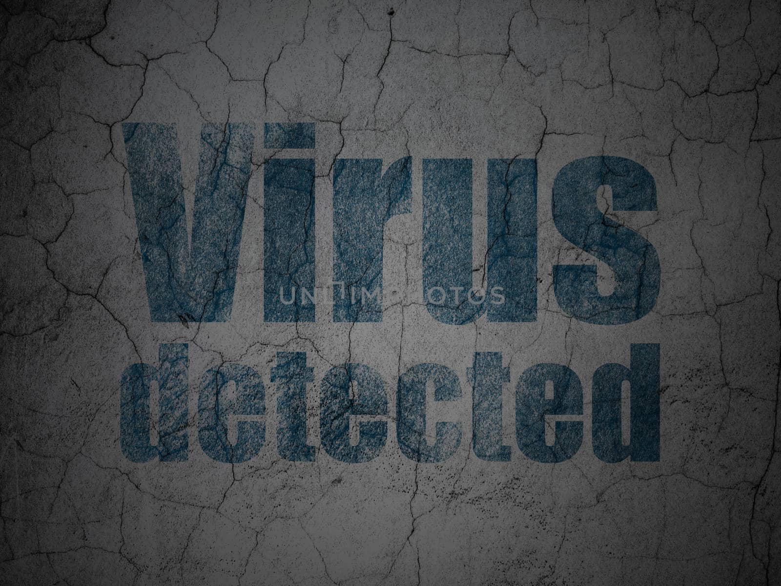 Safety concept: Blue Virus Detected on grunge textured concrete wall background, 3d render