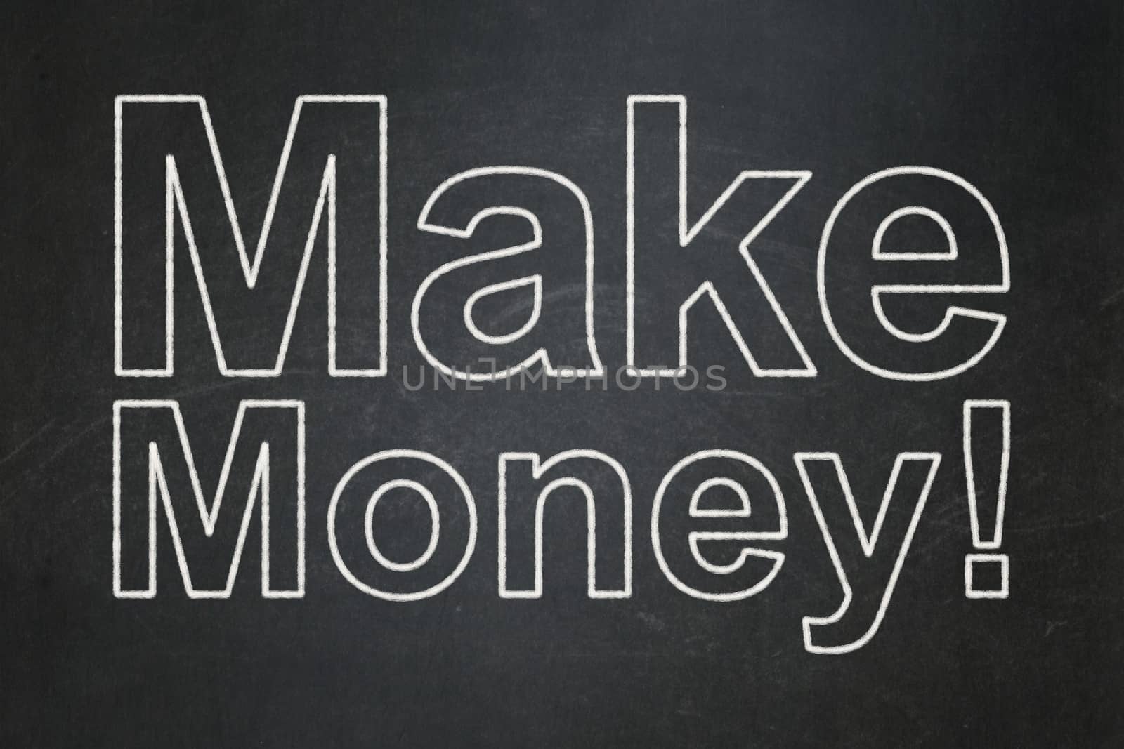 Finance concept: text Make Money! on Black chalkboard background, 3d render