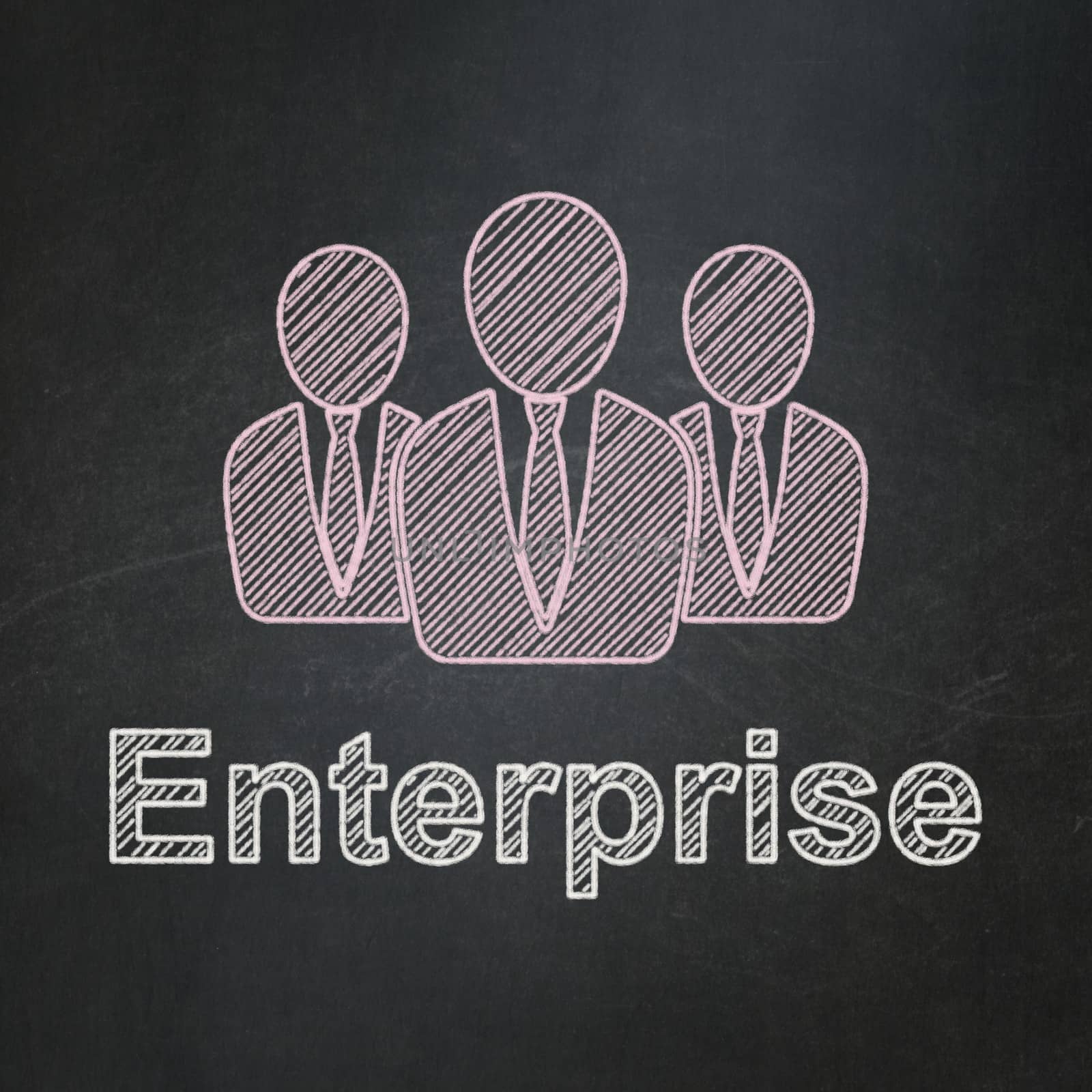 Business concept: Business People icon and text Enterprise on Black chalkboard background, 3d render