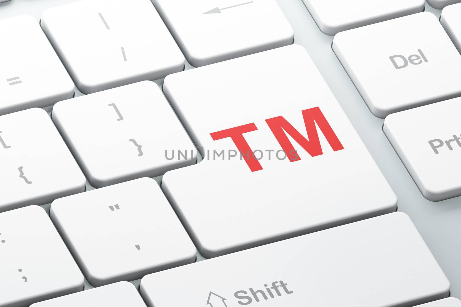 Law concept: Enter button with Trademark on computer keyboard background, 3d render