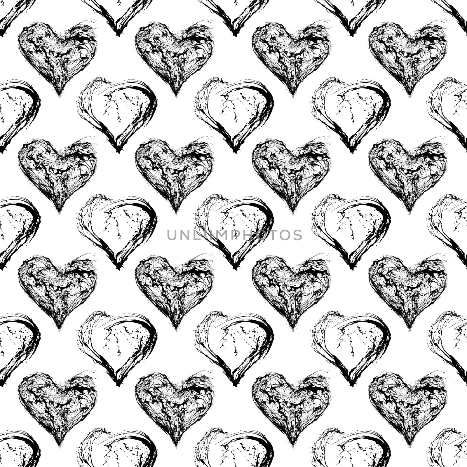 Abstract Valentine heart seamless pattern. Grunge splash draw paint